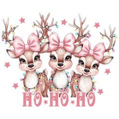 Pink Bow Reindeer Ho Ho Ho - Christmas Ready to Press DTF Transfer