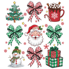 Santa, Tree, Snowman & Checkered Bow - Christmas Ready to Press DTF Transfer