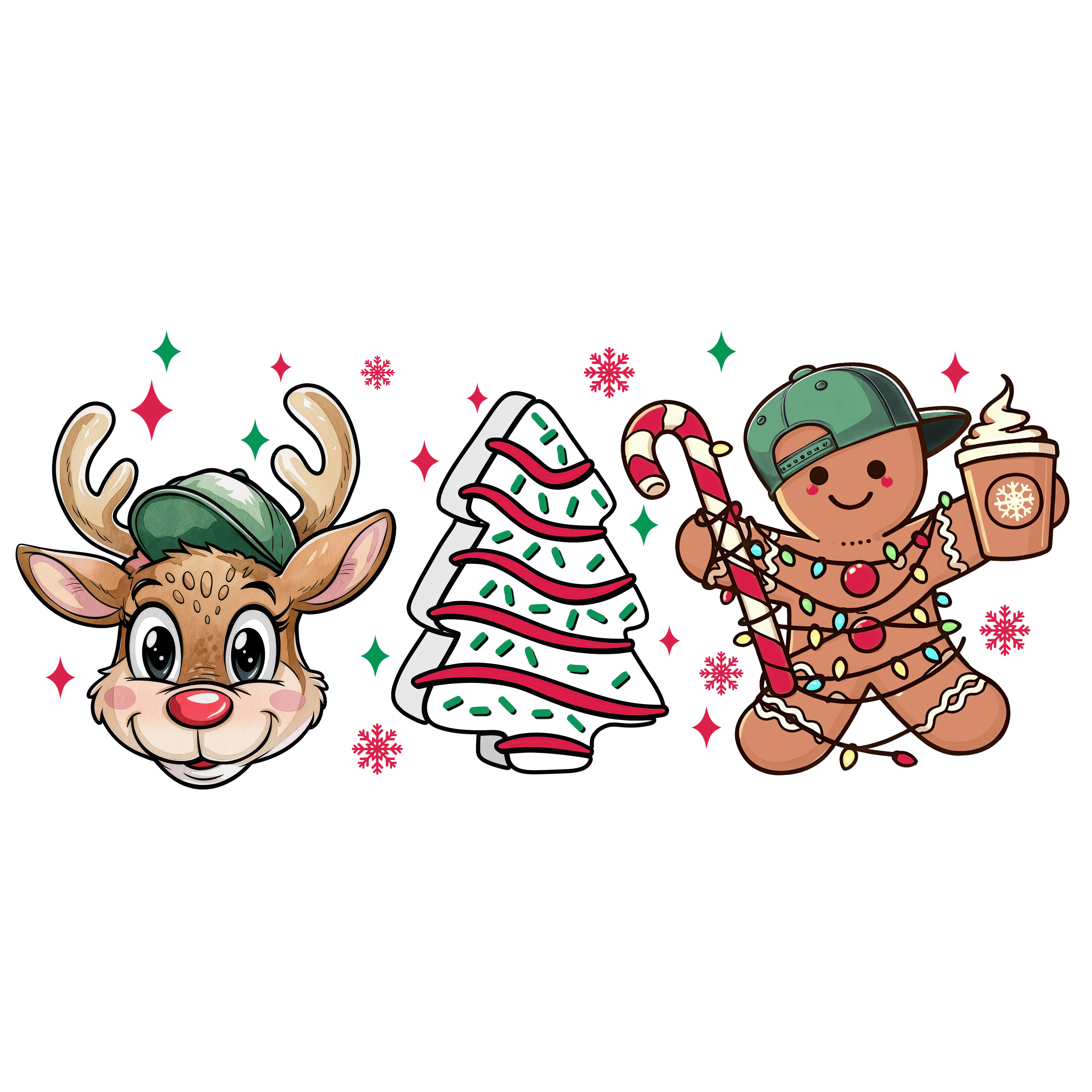 Cute Reindeer & Gingerbread - Christmas Ready to Press DTF Transfer