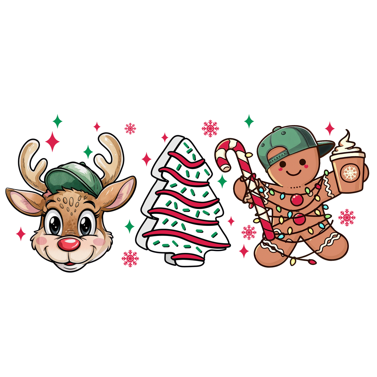 Cute Reindeer & Gingerbread - Christmas Ready to Press DTF Transfer