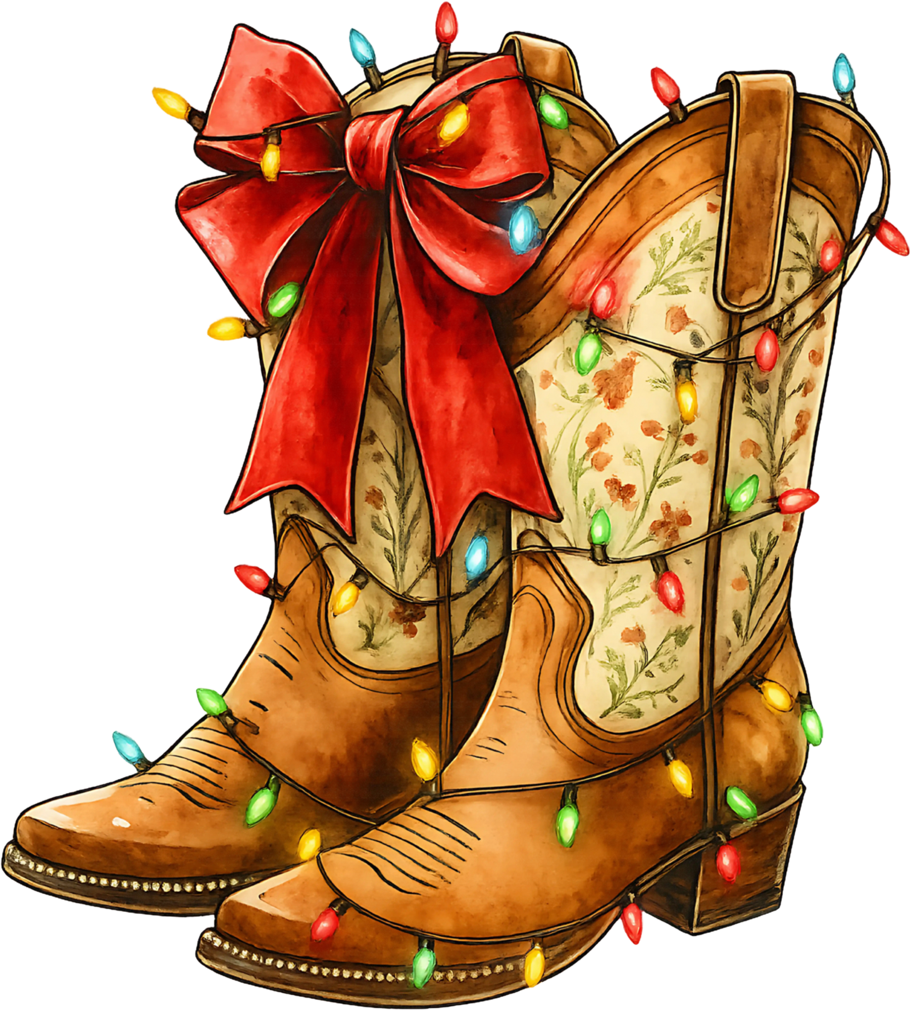 Christmas Cowboy Boots - Christmas Ready to Press DTF Transfer