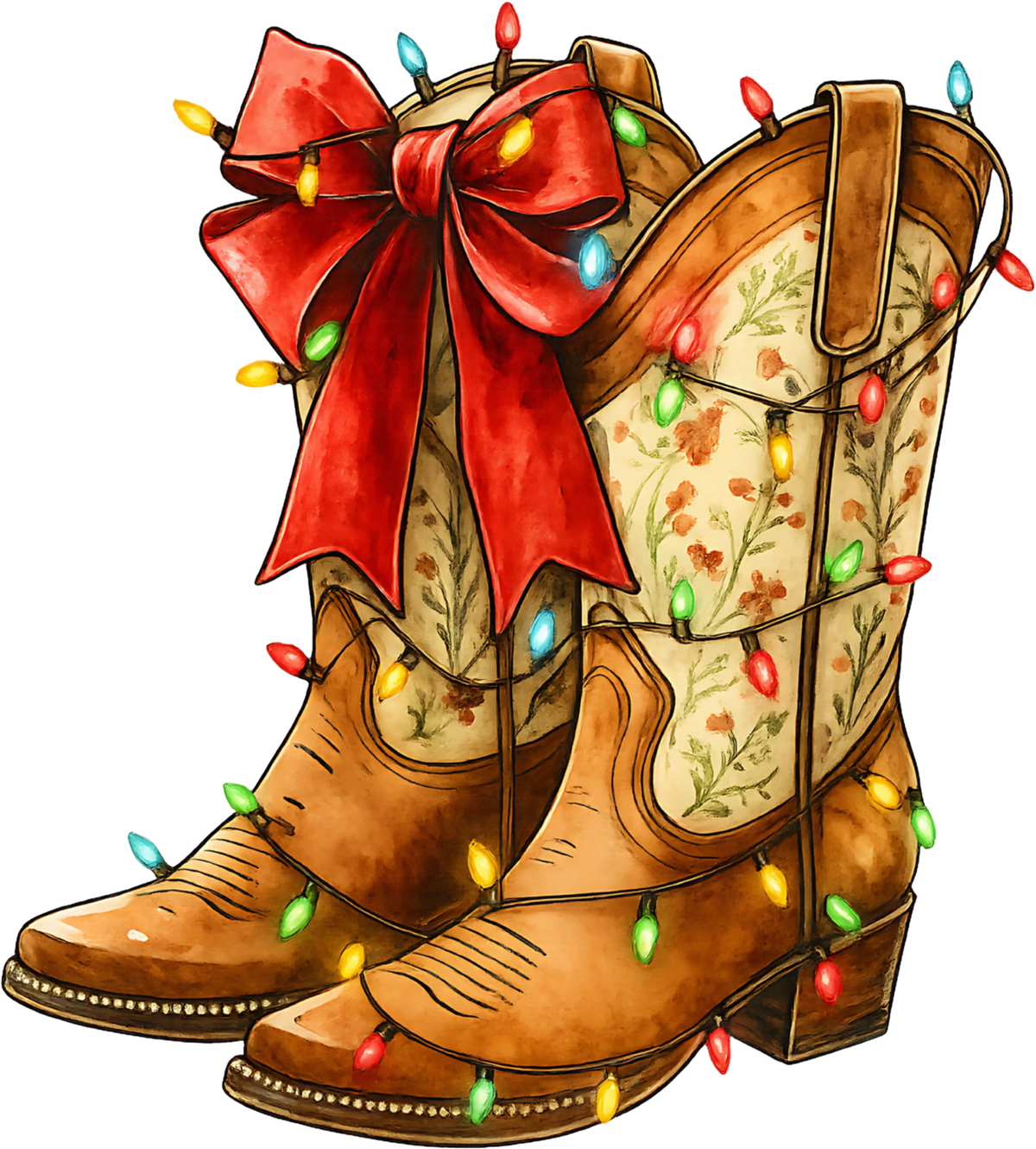 Christmas Cowboy Boots - Christmas Ready to Press DTF Transfer