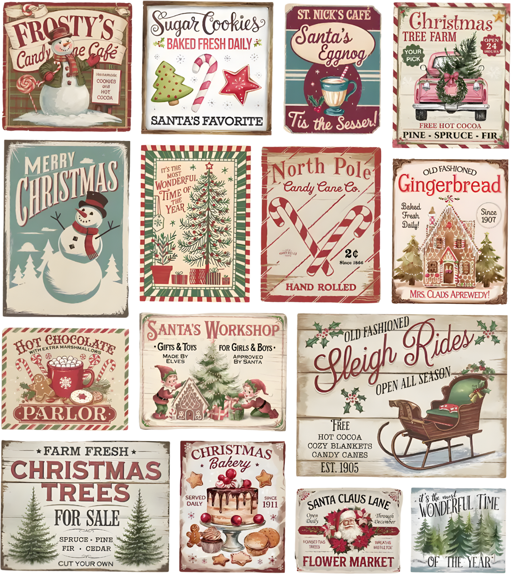 Vintage Christmas Sign Collage - Christmas Ready to Press DTF Transfer