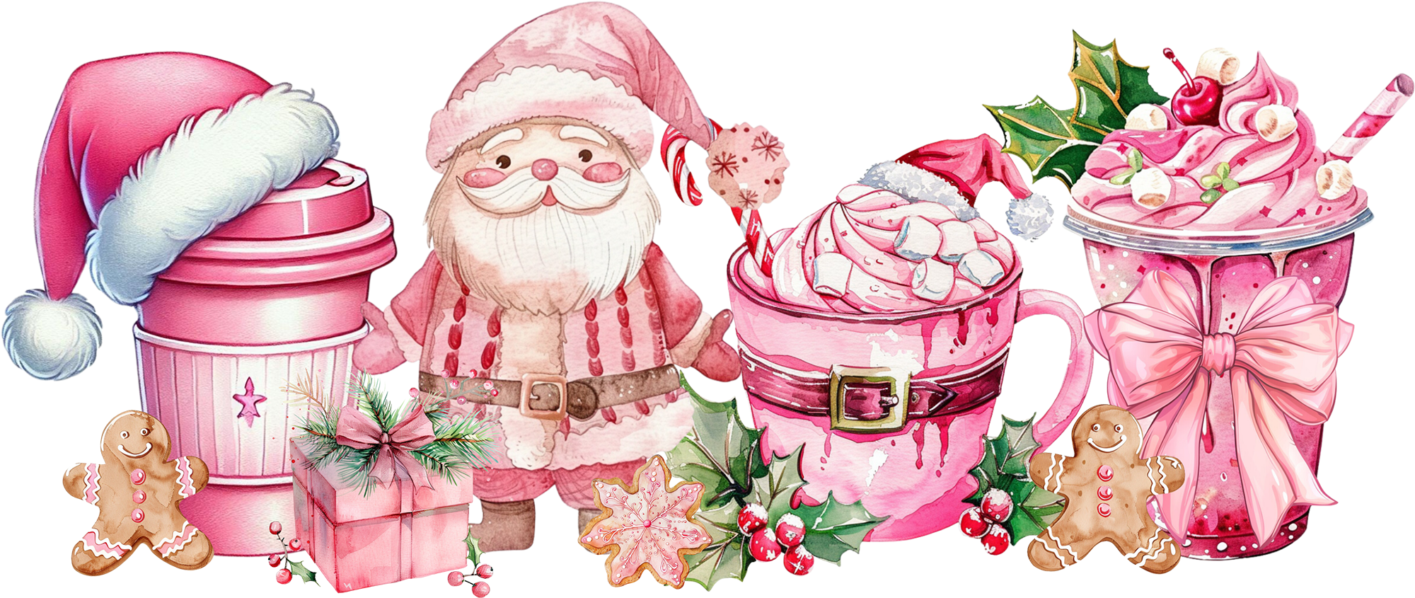 Pink Santa Christmas Drinks - Christmas Ready to Press DTF Transfer