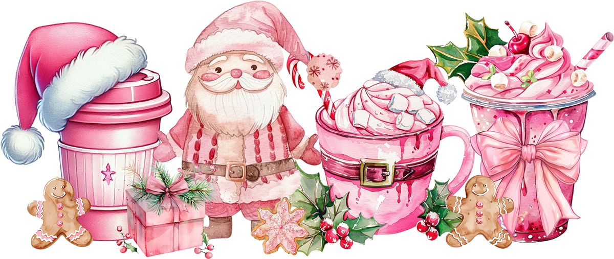 Pink Santa Christmas Drinks - Christmas Ready to Press DTF Transfer