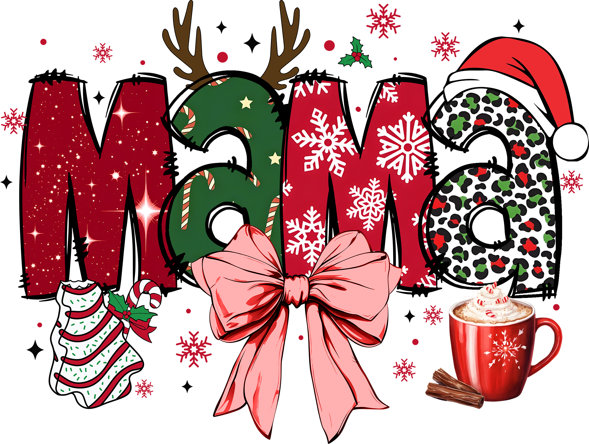 Christmas Bow Mama - Christmas Ready to Press DTF Transfer