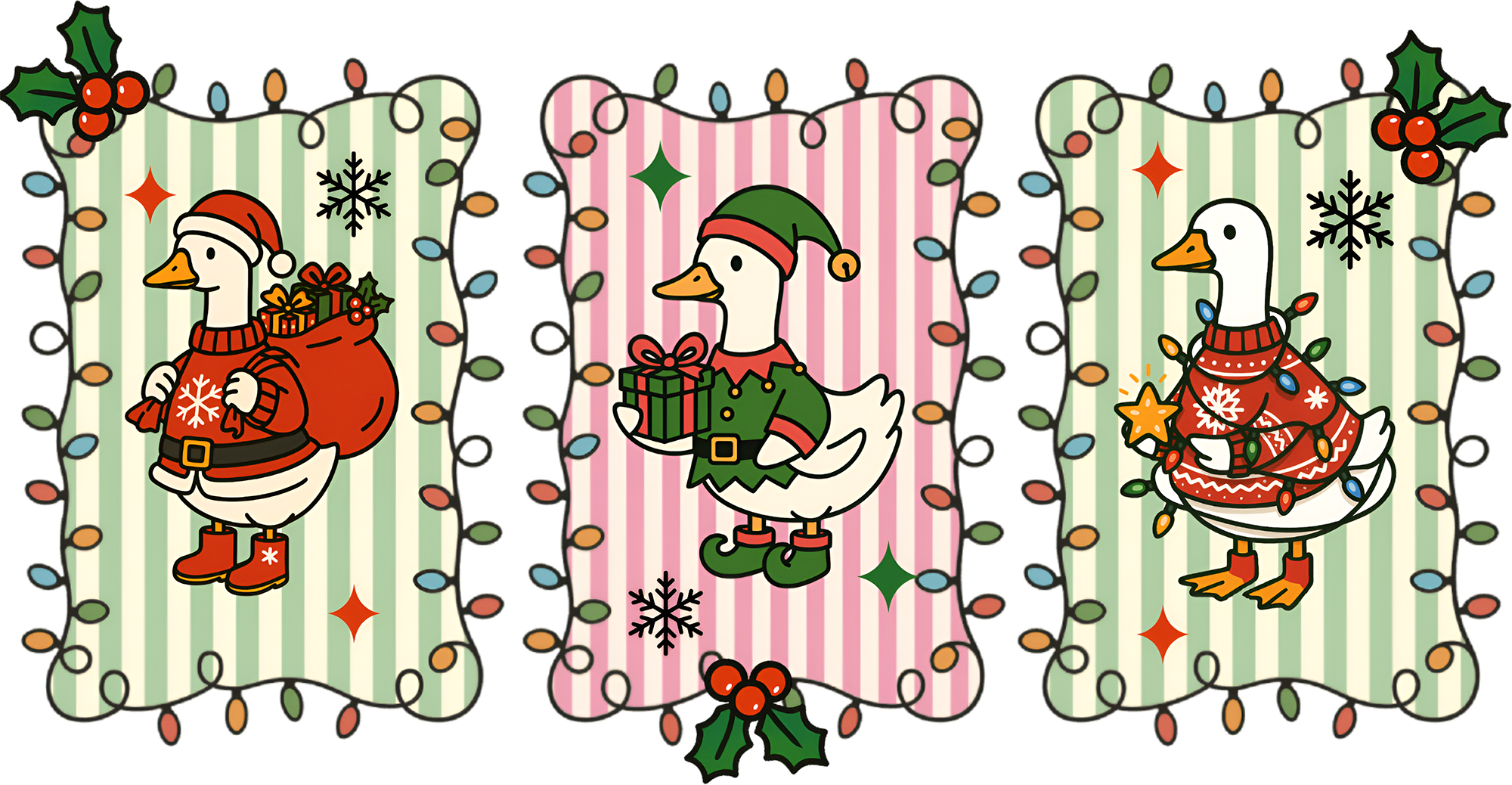 Christmas Lights Goose - Christmas Ready to Press DTF Transfer