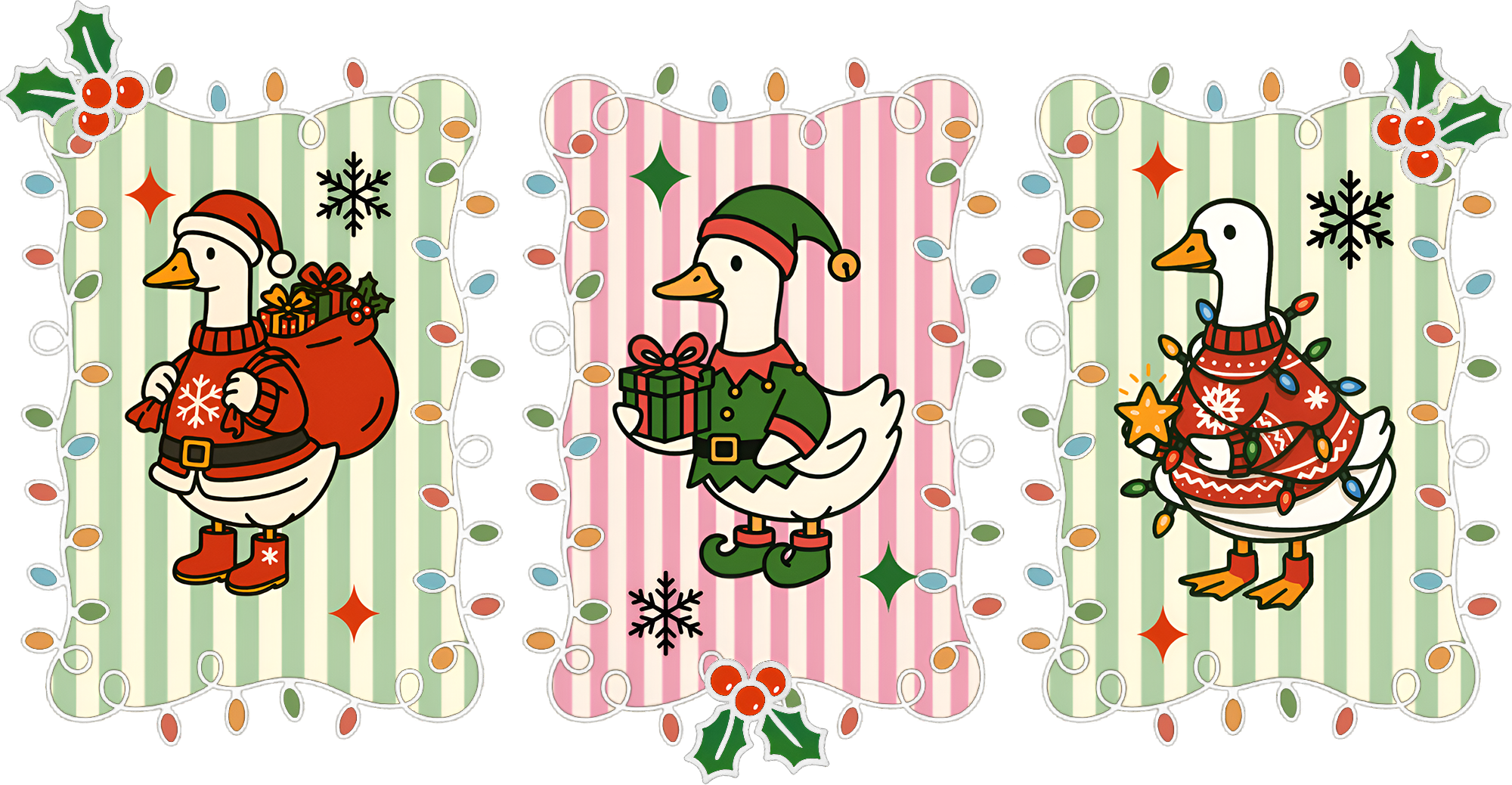 Christmas Lights Goose - Christmas Ready to Press DTF Transfer