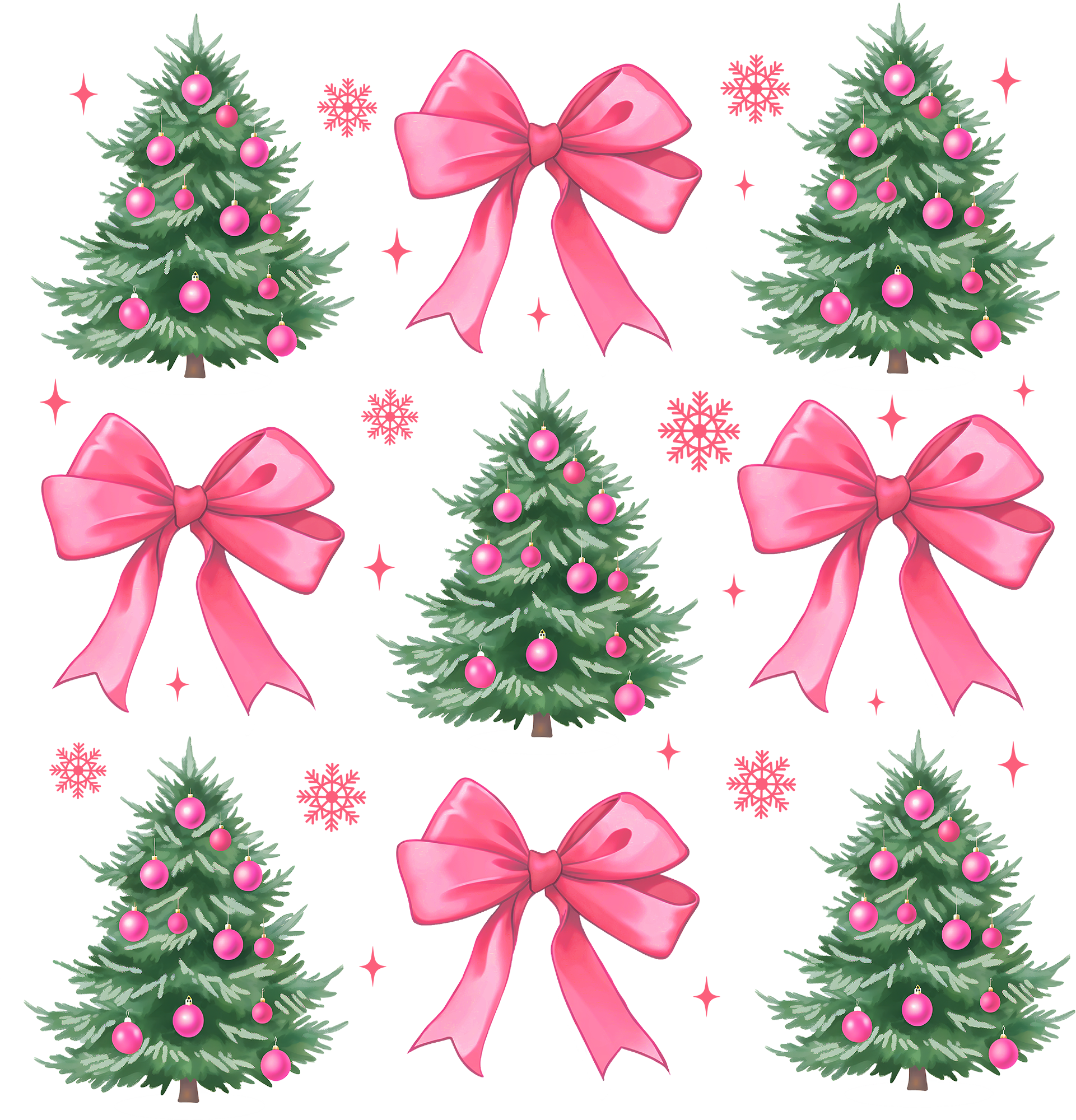 Pink Bow And Christmas Tree - Christmas Ready to Press DTF Transfer