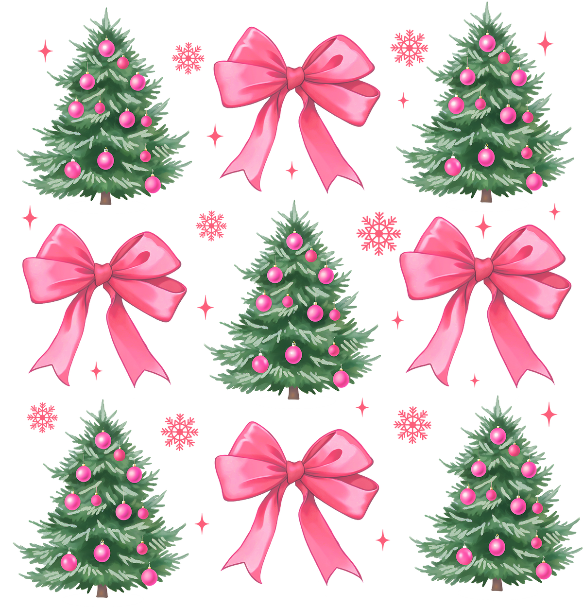 Pink Bow And Christmas Tree - Christmas Ready to Press DTF Transfer