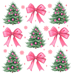 Pink Bow And Christmas Tree - Christmas Ready to Press DTF Transfer