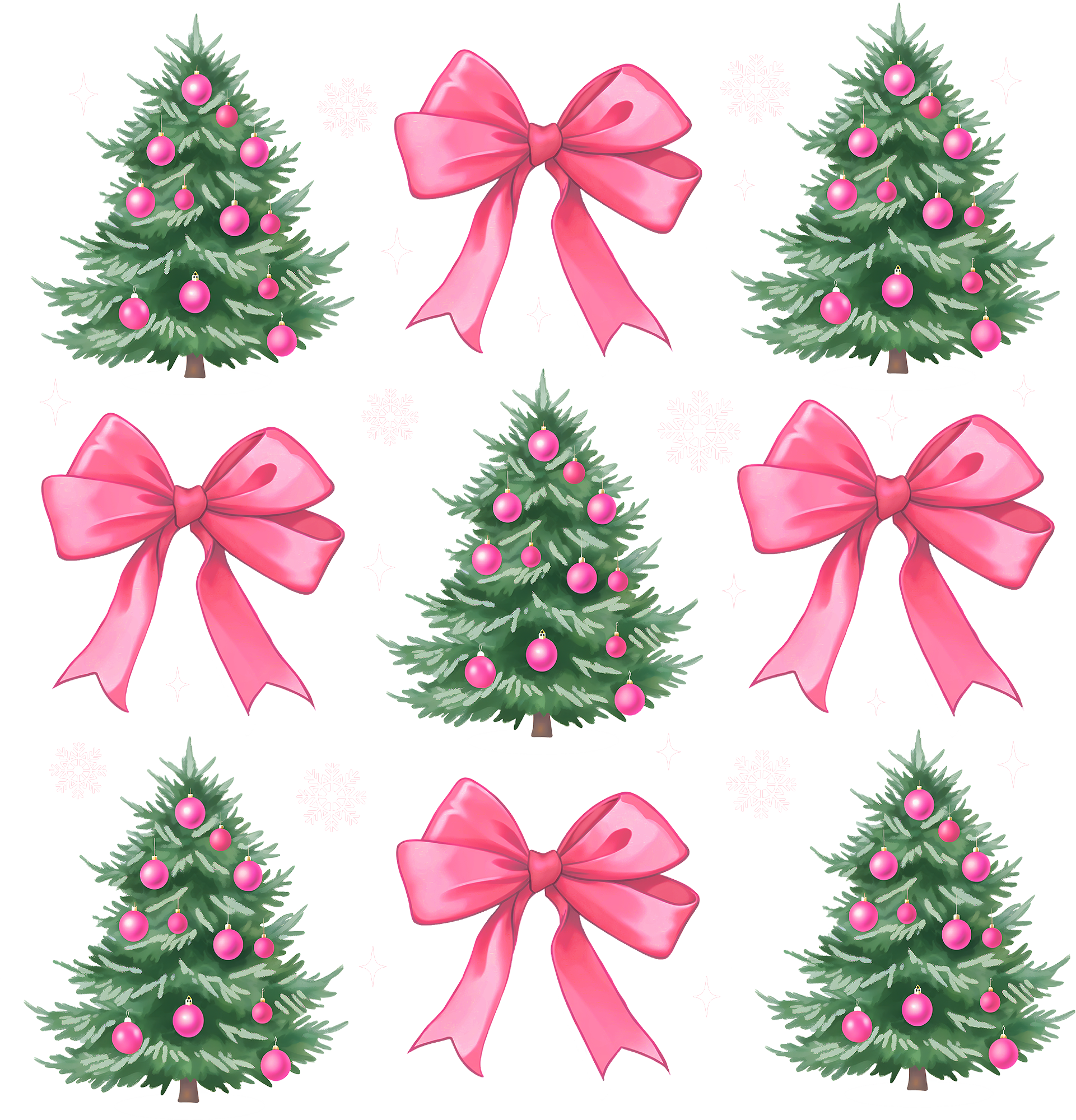Pink Bow And Christmas Tree - Christmas Ready to Press DTF Transfer