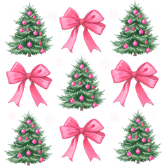 Pink Bow And Christmas Tree - Christmas Ready to Press DTF Transfer