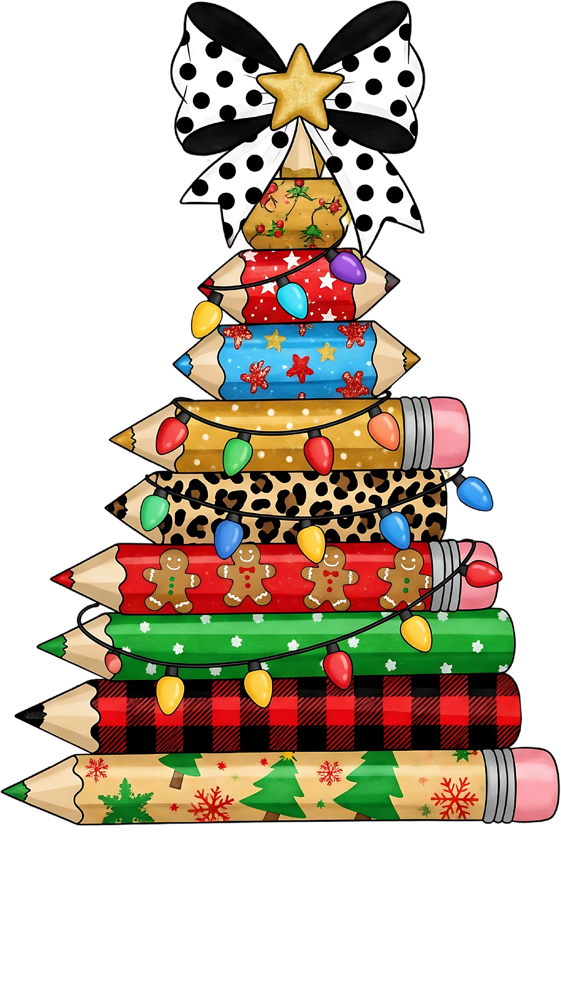 Pencil Christmas Tree Teacher - Christmas Ready to Press DTF Transfer
