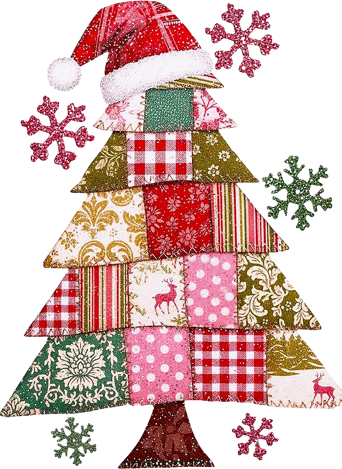 Patchwork Christmas Tree  - Christmas Ready to Press DTF Transfer