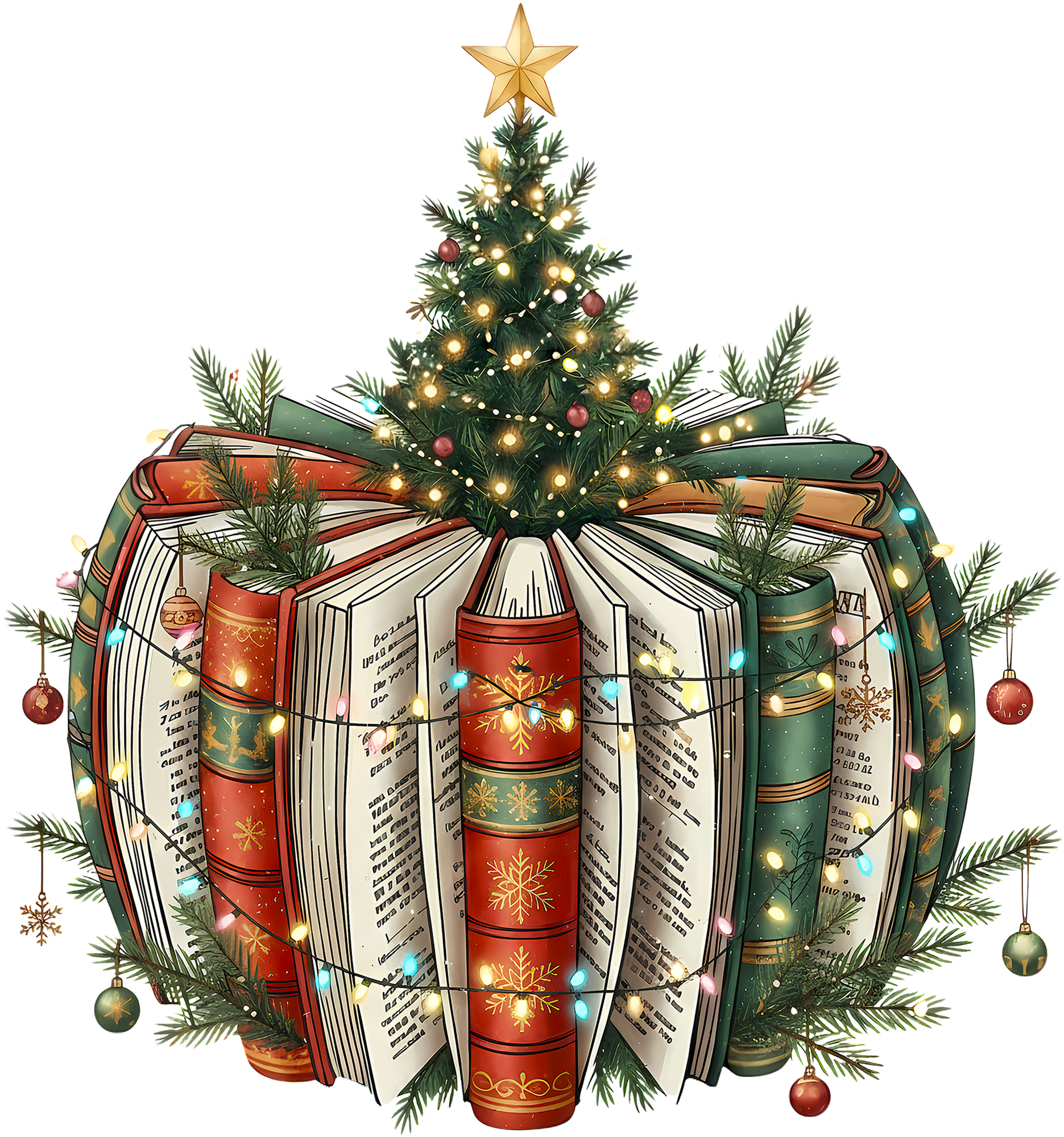 Bookish Christmas Tree - Christmas Ready to Press DTF Transfer