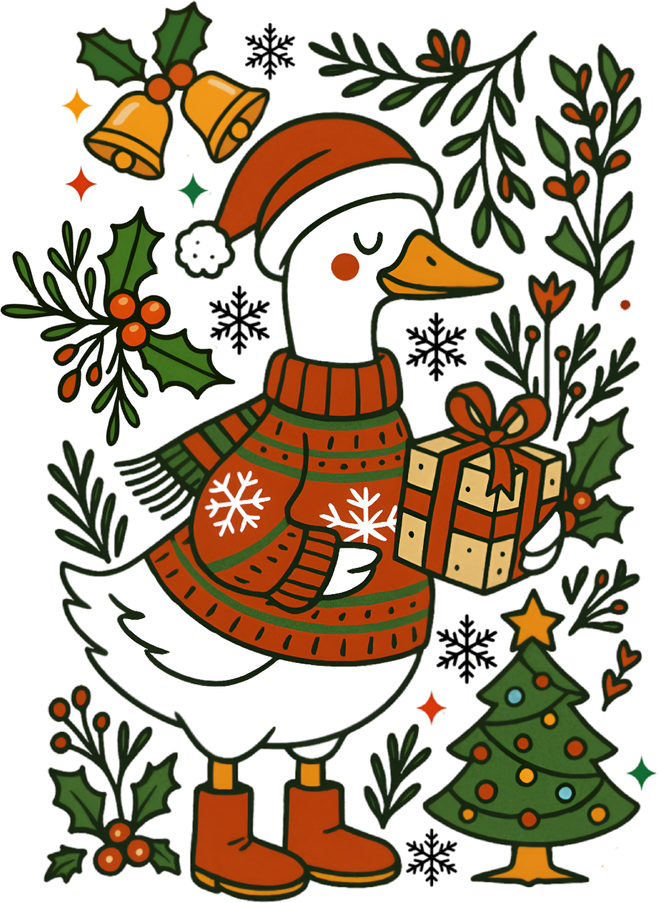 Floral Christmas Goose - Christmas Ready to Press DTF Transfer