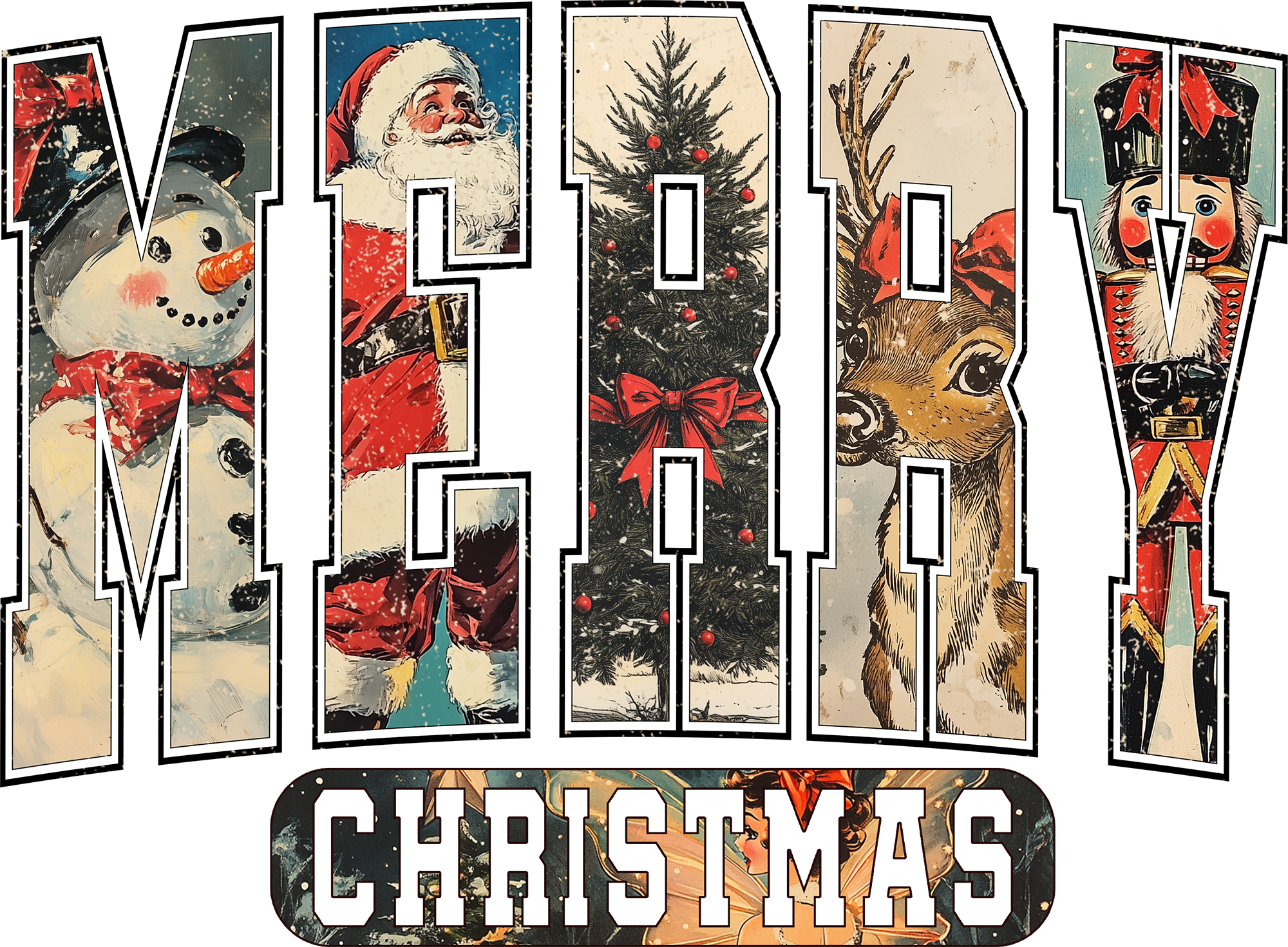 Vintage Merry Christmas - Christmas Ready to Press DTF Transfer