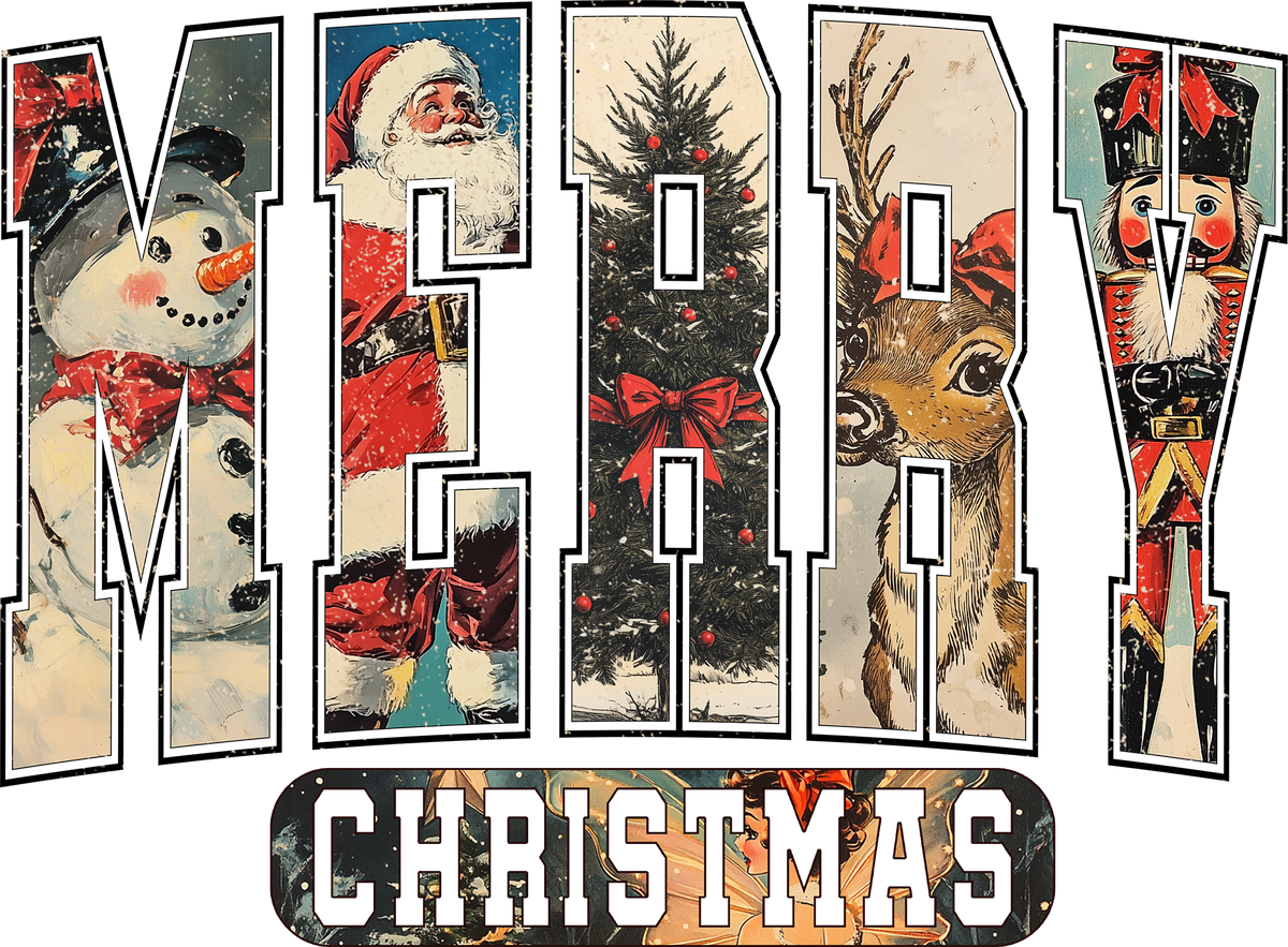 Vintage Merry Christmas - Christmas Ready to Press DTF Transfer