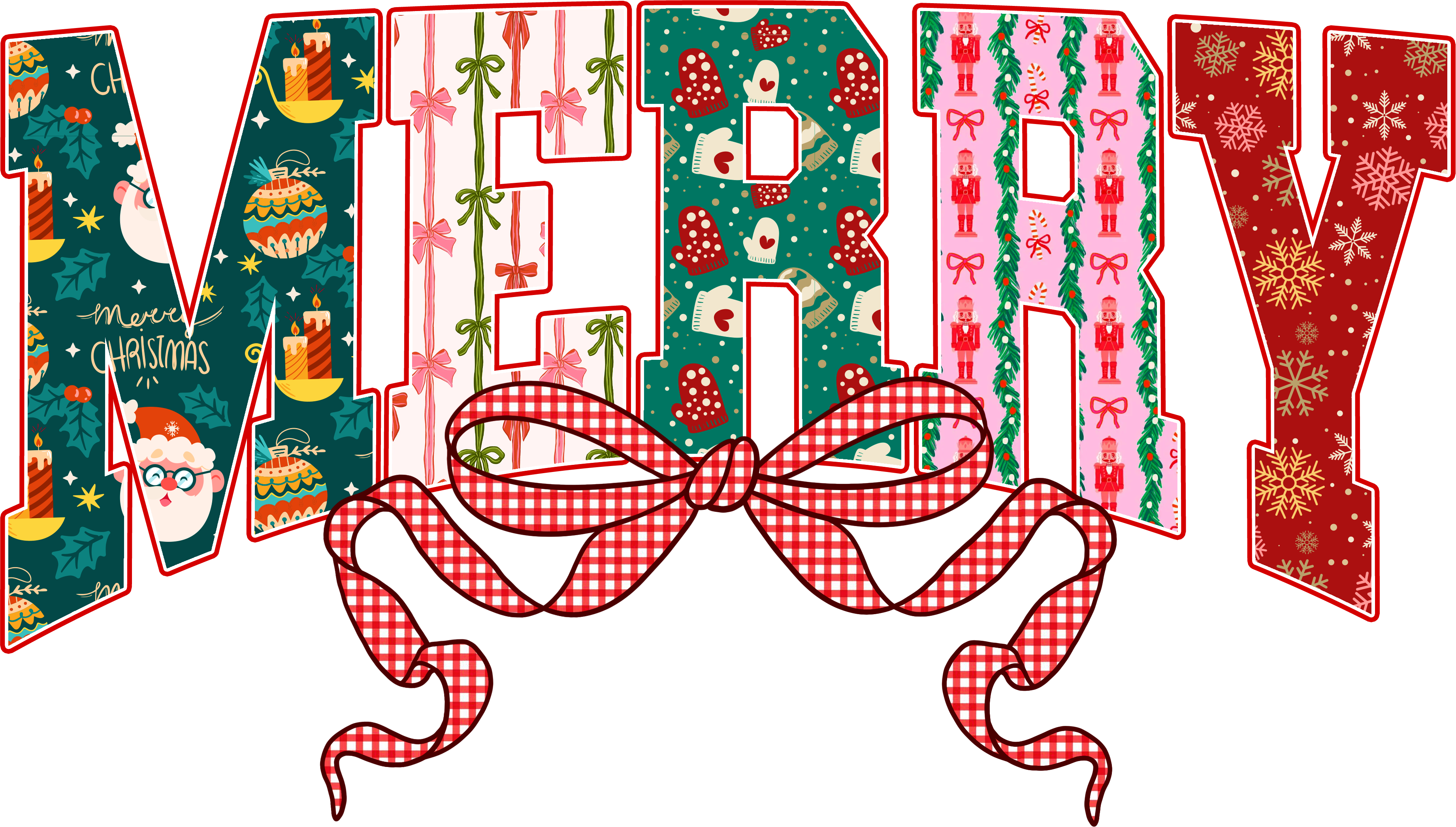 Cute Patterned Merry Christmas - Christmas Ready to Press DTF Transfer