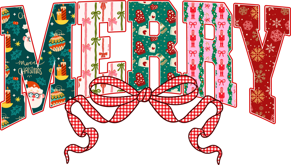 Cute Patterned Merry Christmas - Christmas Ready to Press DTF Transfer