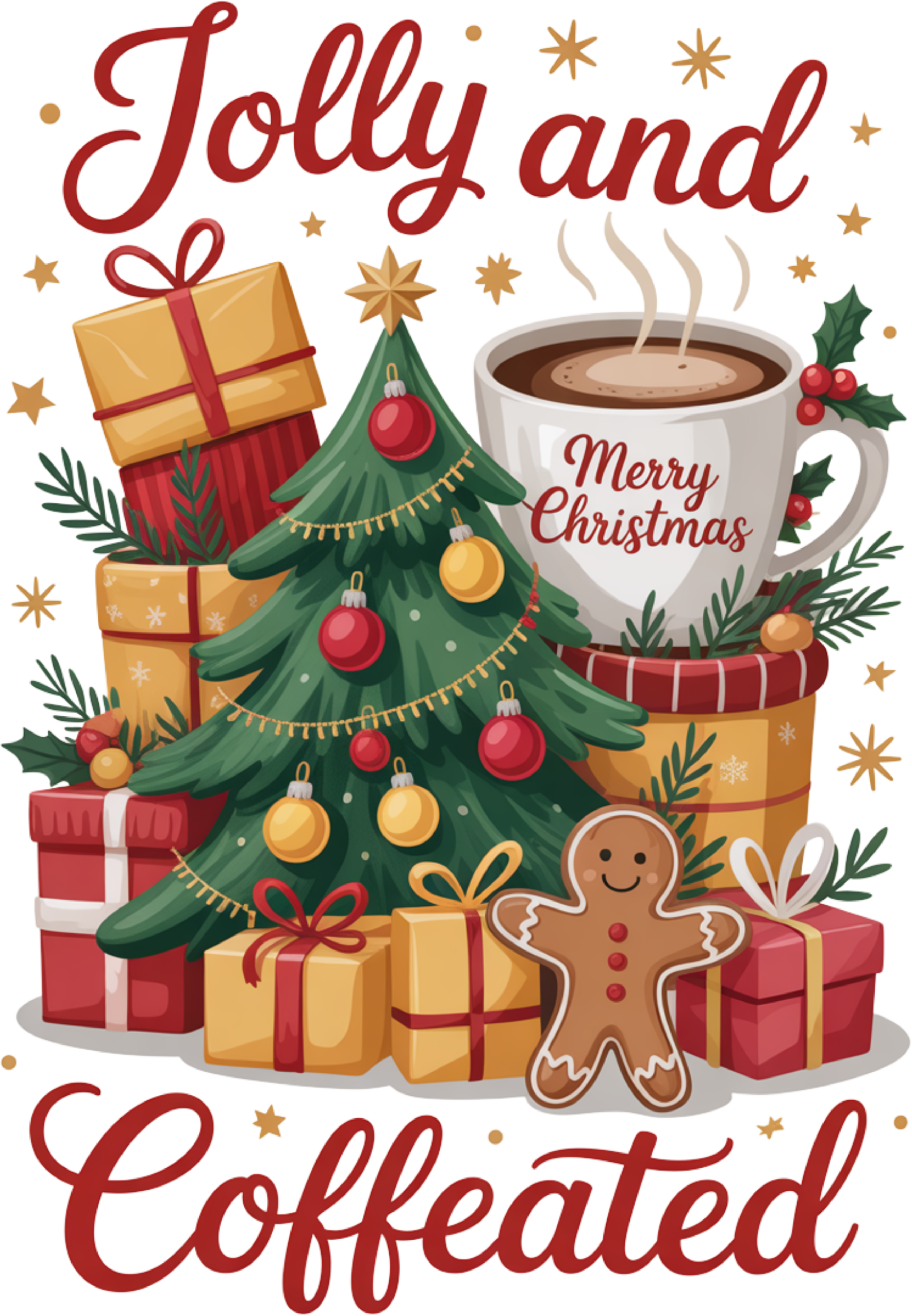 Jolly And Coffeated - Christmas Ready to Press DTF Transfer