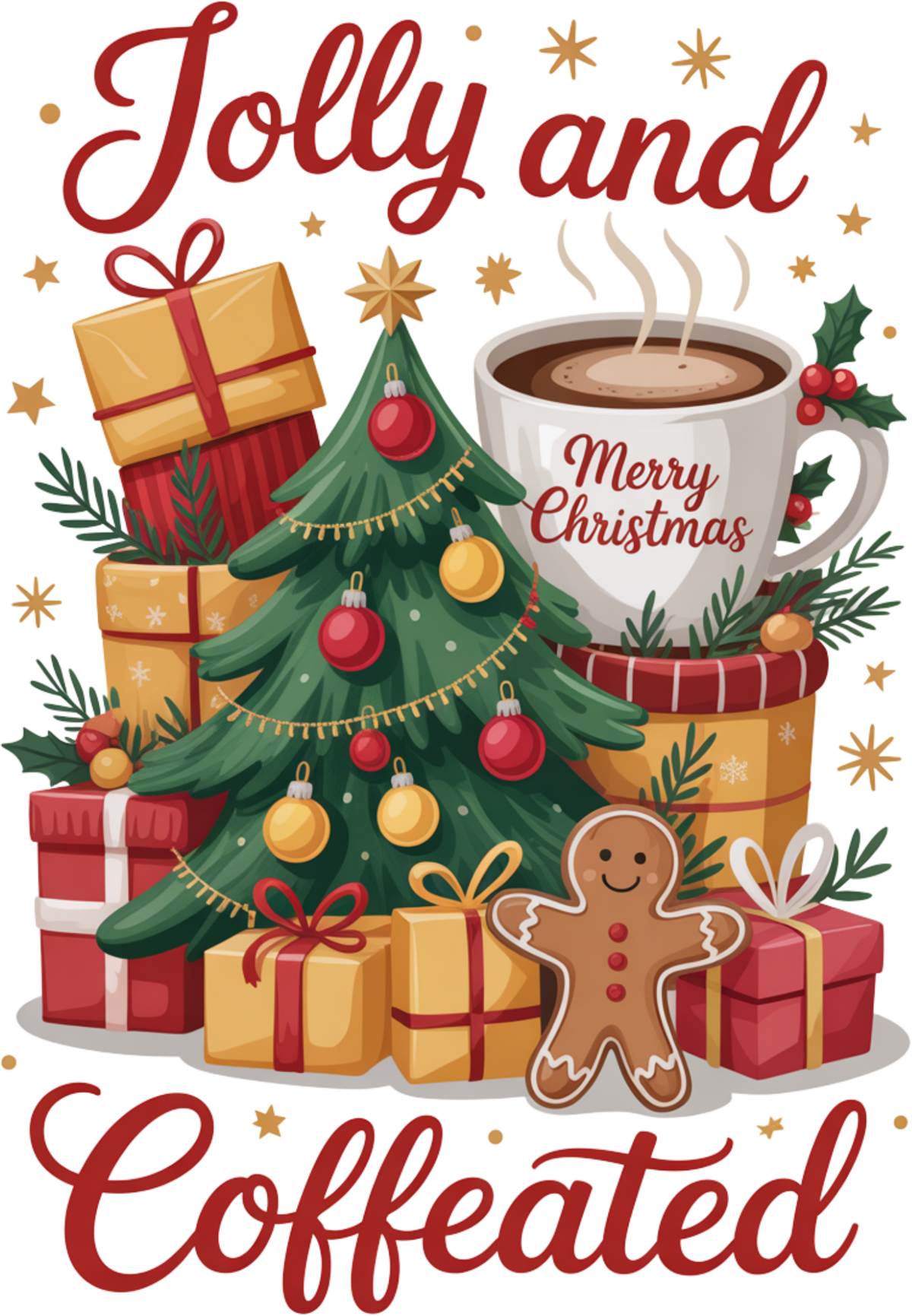 Jolly And Coffeated - Christmas Ready to Press DTF Transfer