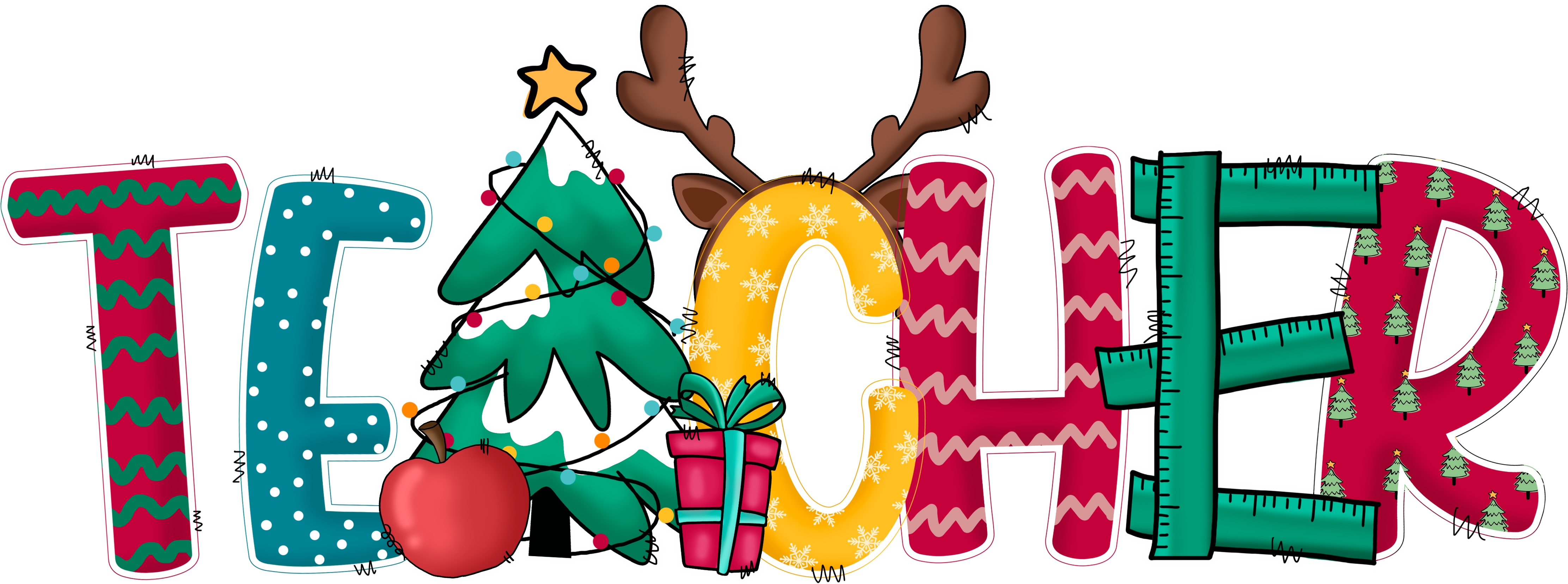 Christmas Teacher - Christmas Ready to Press DTF Transfer