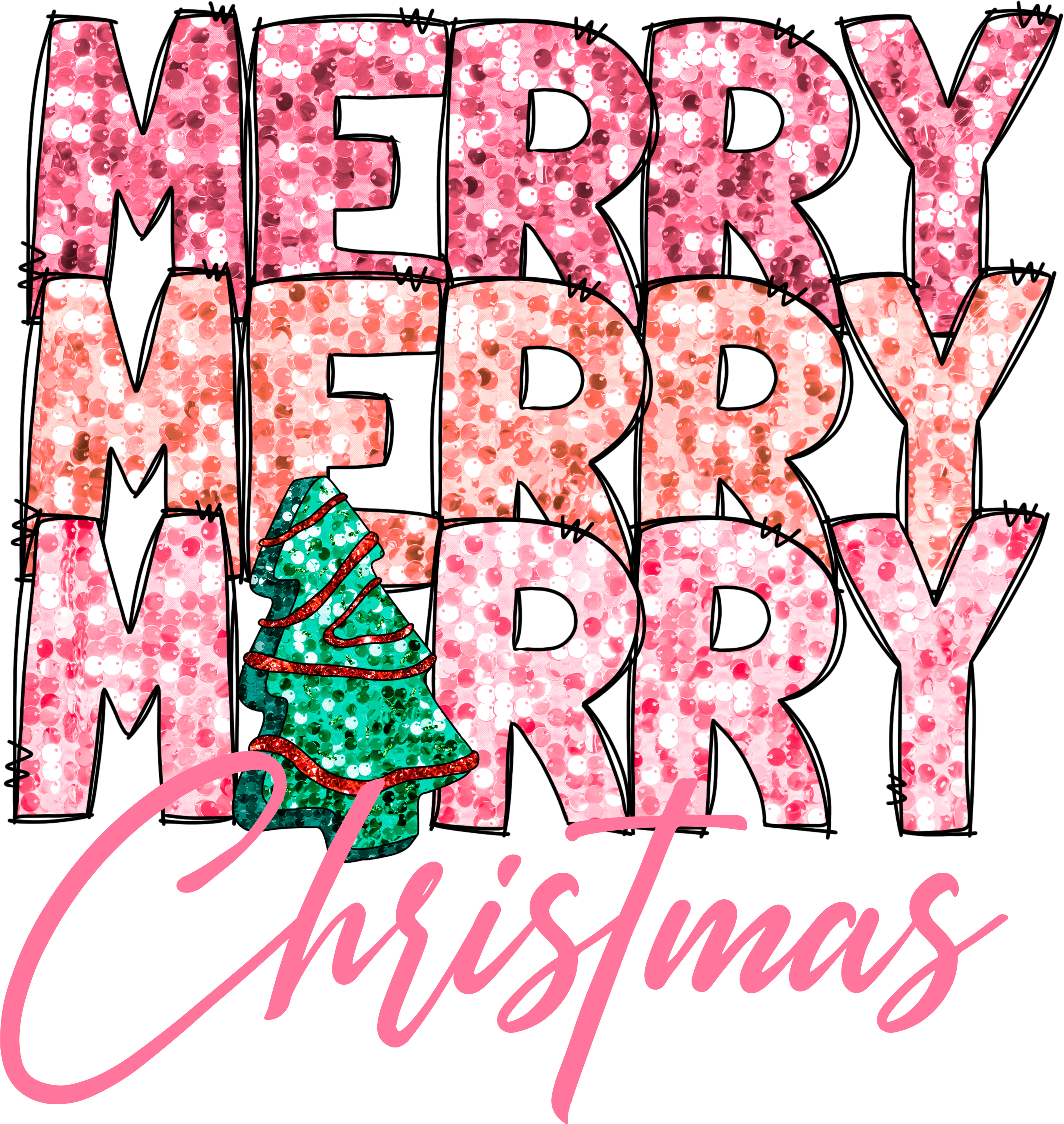 Pink Merry Christmas - Christmas Ready to Press DTF Transfer