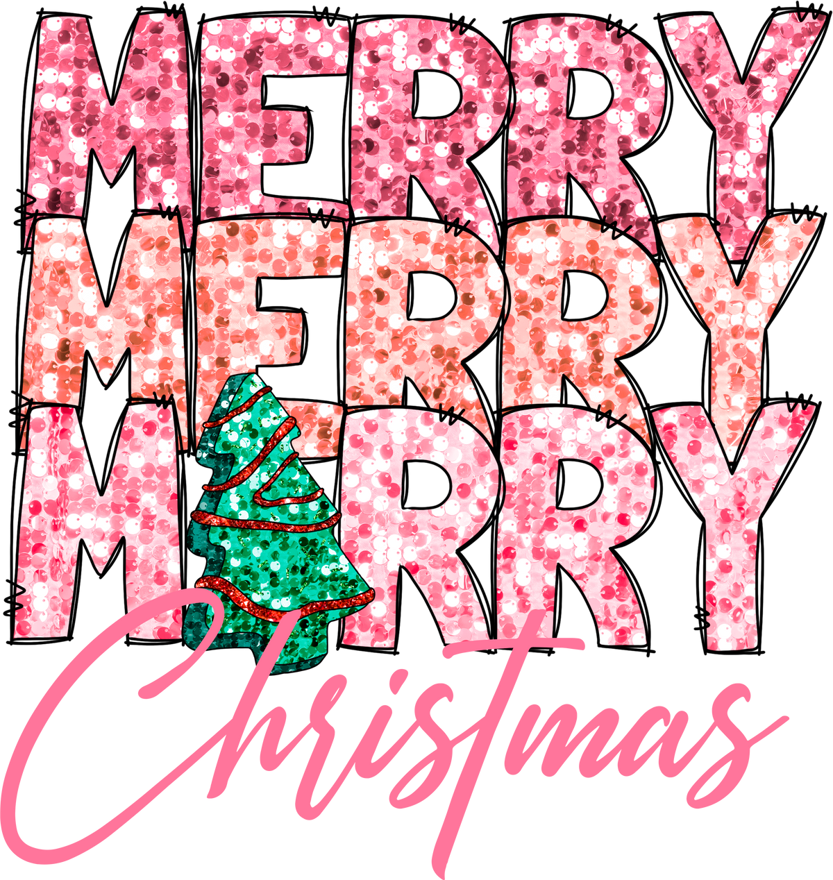 Pink Merry Christmas - Christmas Ready to Press DTF Transfer