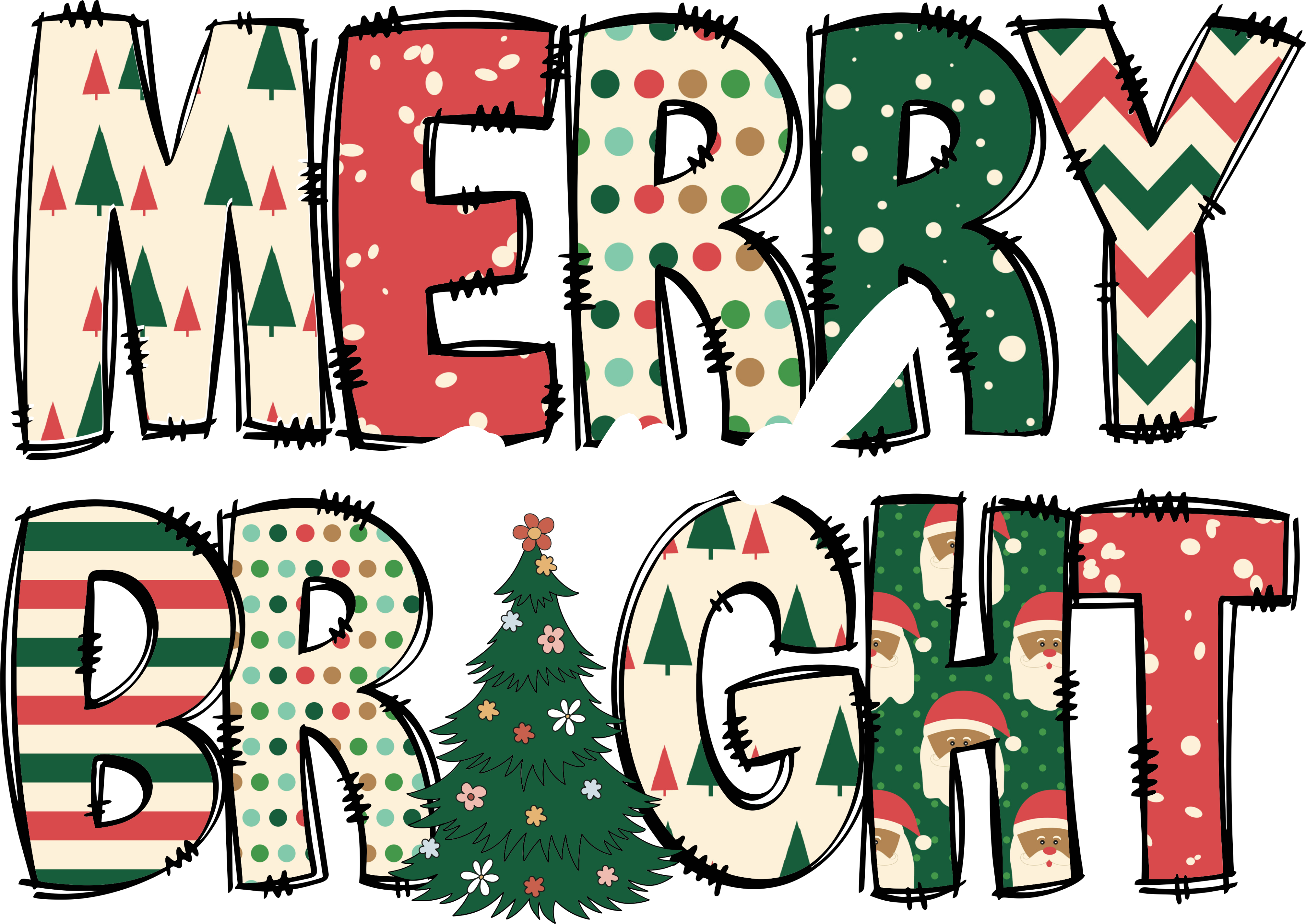 Merry And Bright - Christmas Ready to Press DTF Transfer