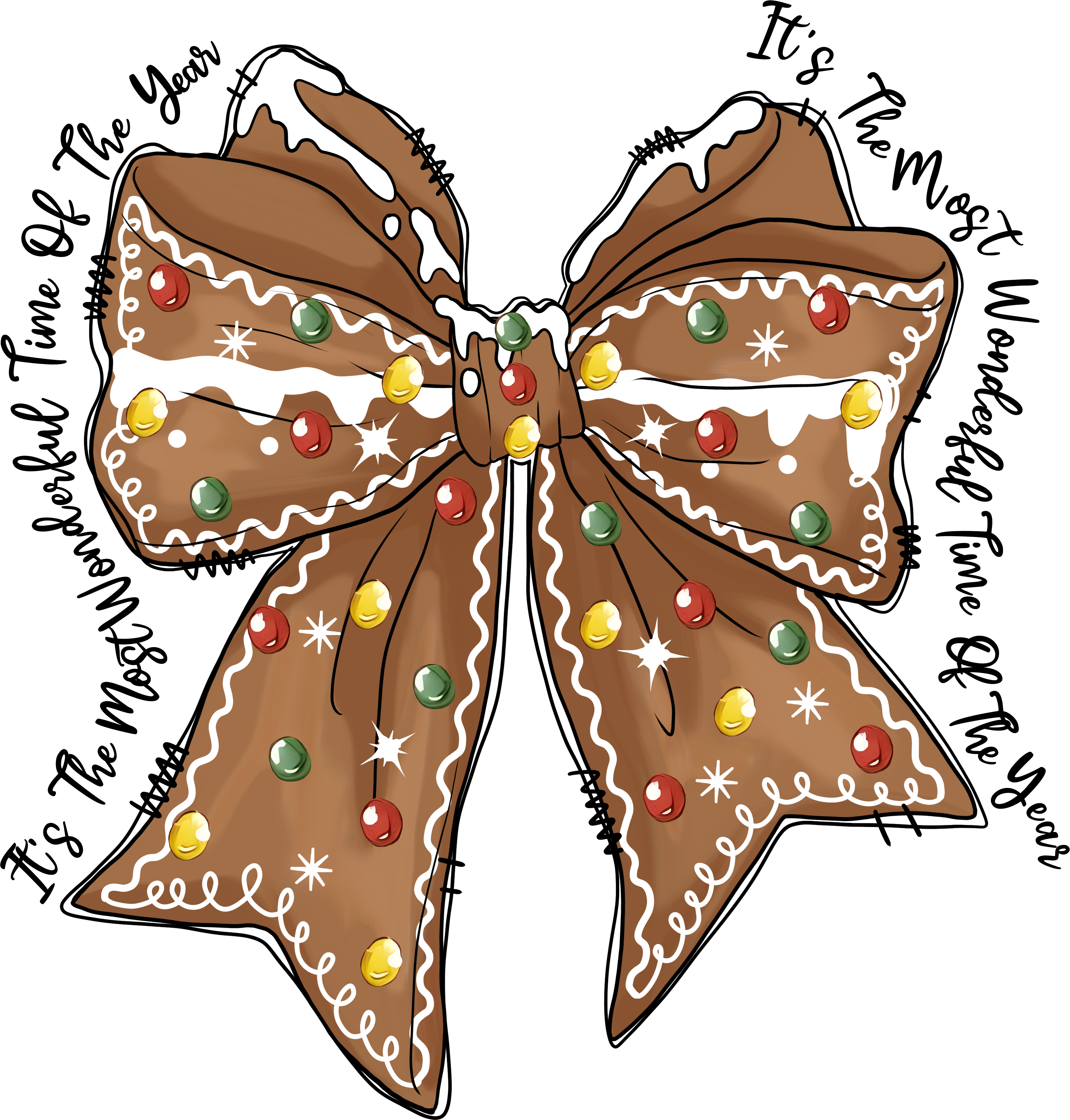 Gingerbread Christmas Bow - Christmas Ready to Press DTF Transfer