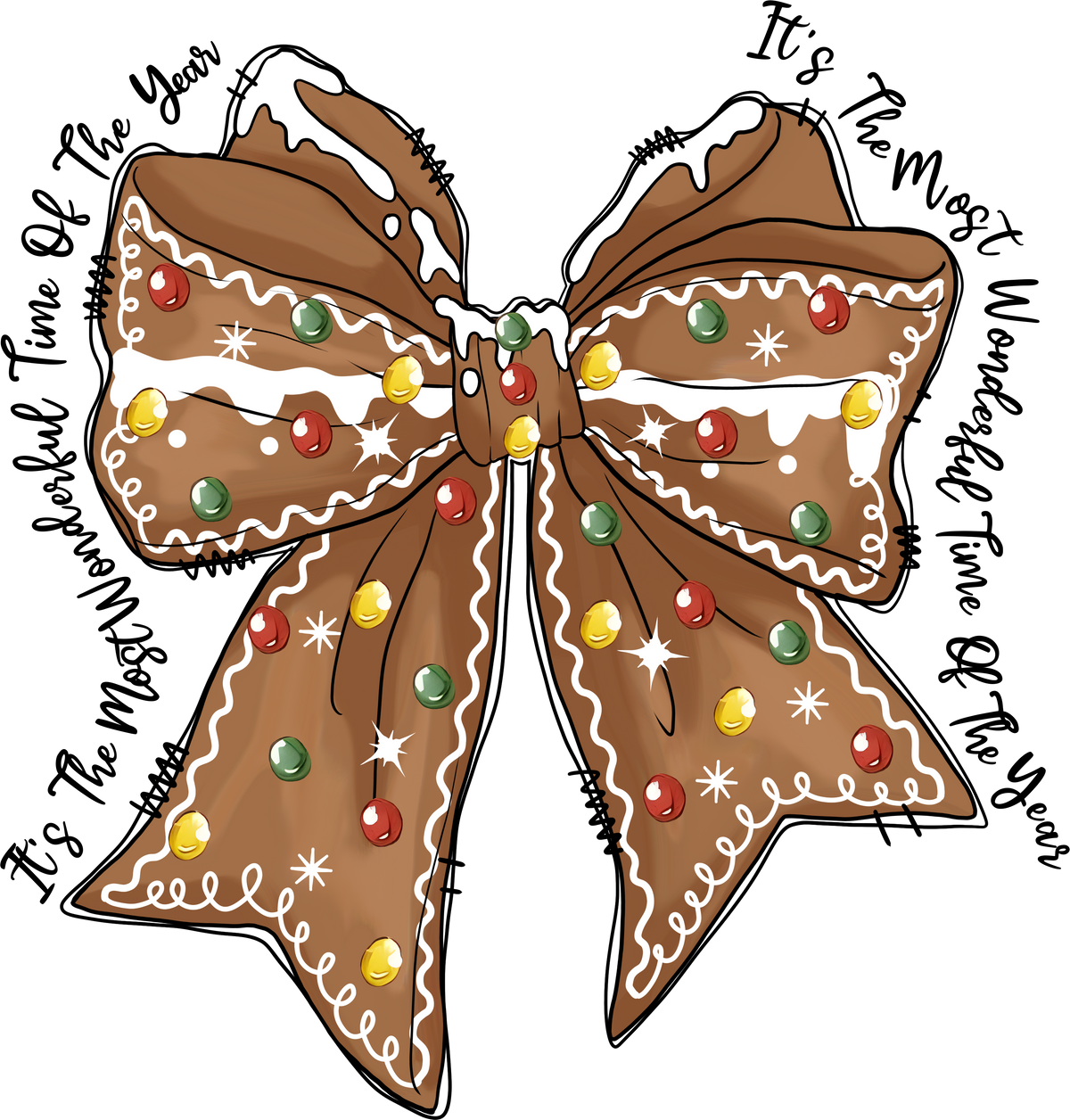 Gingerbread Christmas Bow - Christmas Ready to Press DTF Transfer