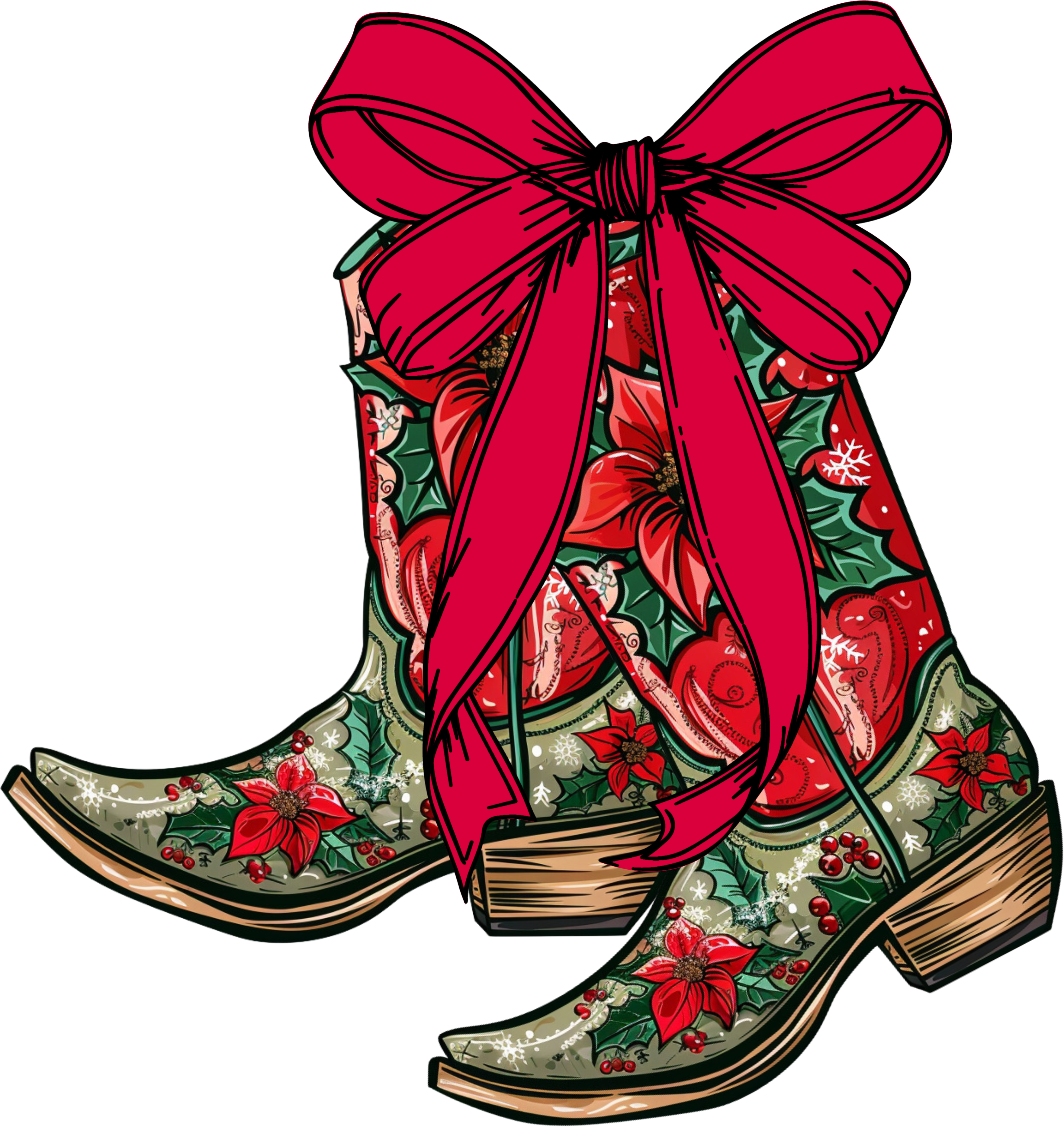 Cowgirl Boots Christmas - Christmas Ready to Press DTF Transfer