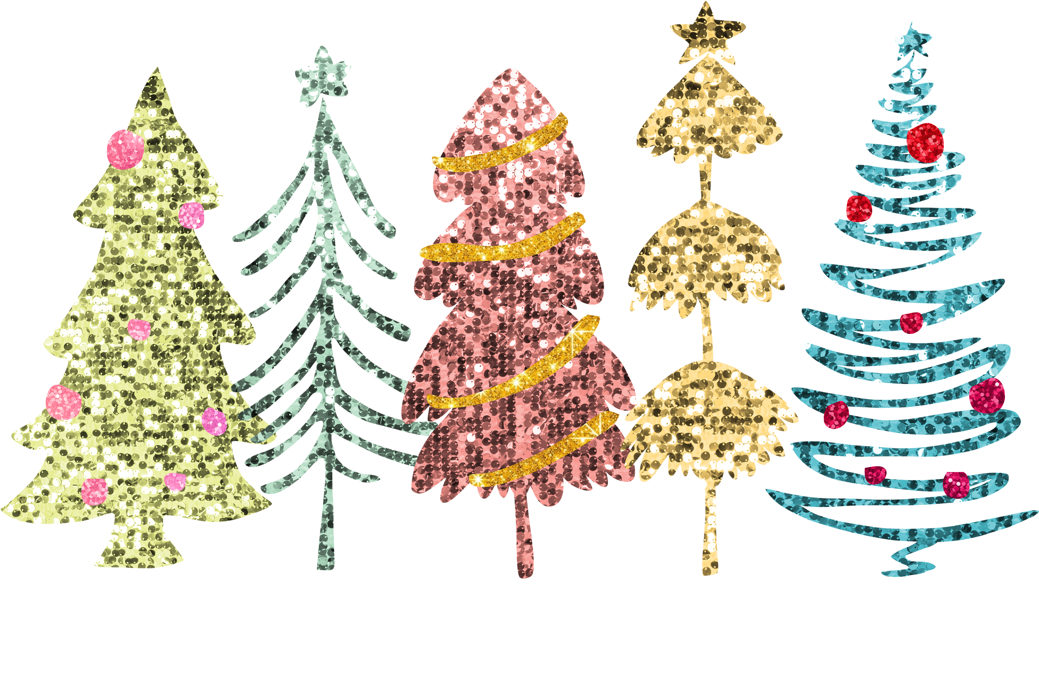 Glitter Merry And Bright Christmas Trees - Christmas Ready to Press DTF Transfer