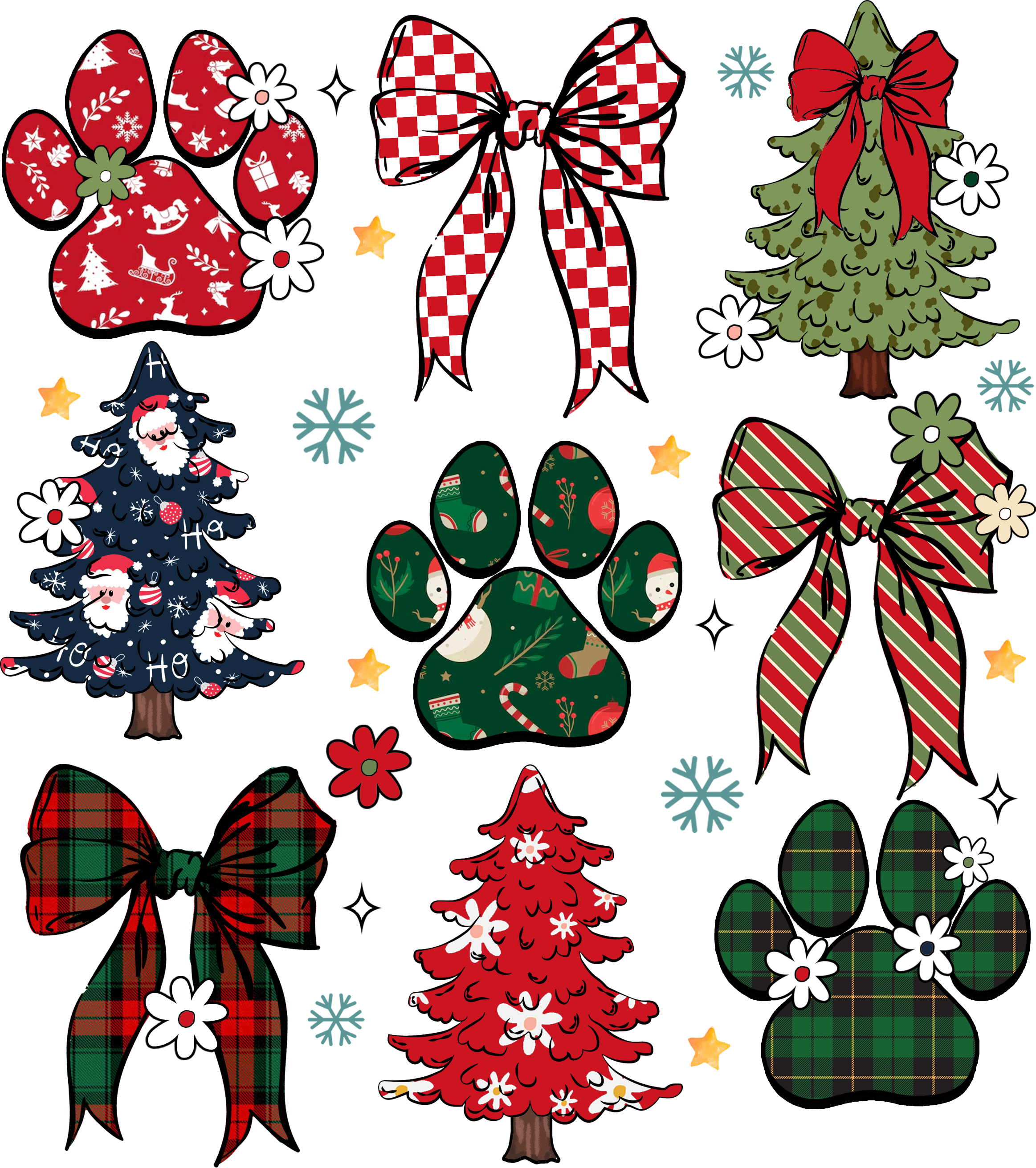 Couqette Paw Tree - Christmas Ready to Press DTF Transfer