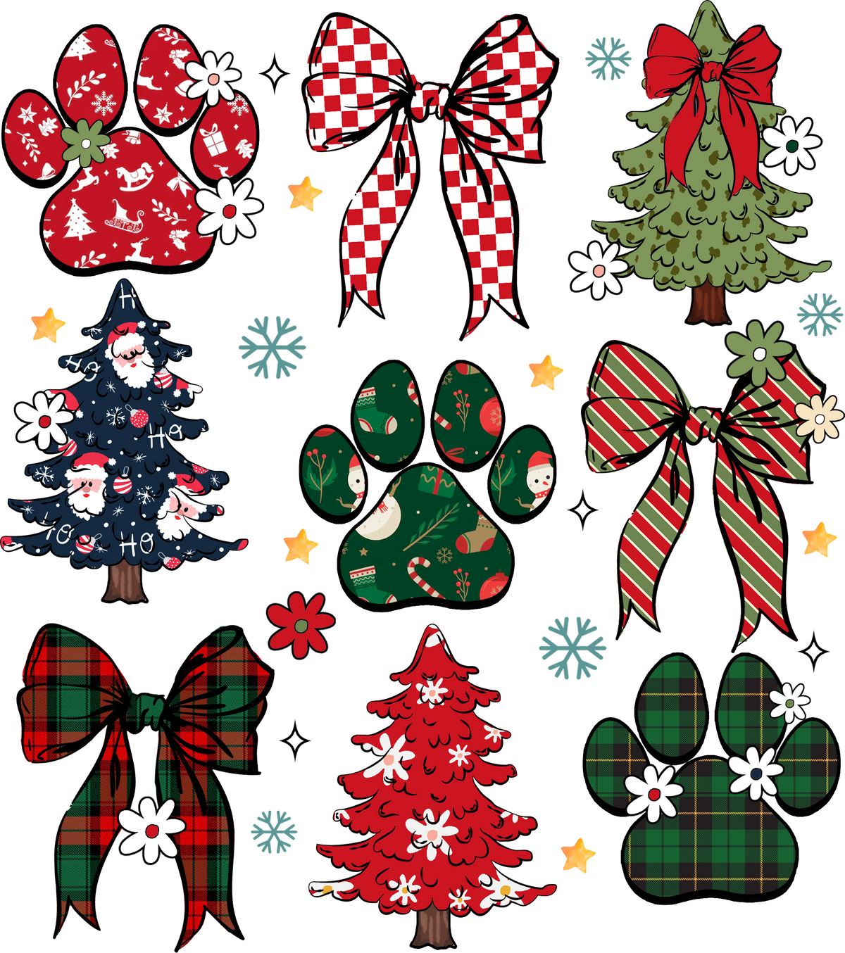 Couqette Paw Tree - Christmas Ready to Press DTF Transfer