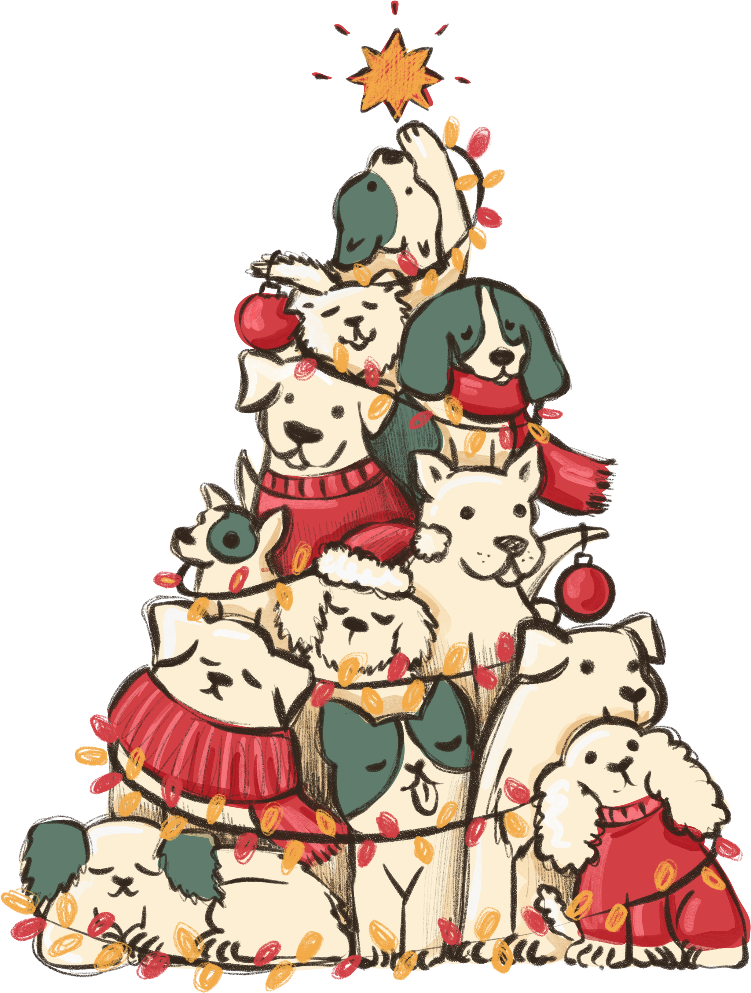 Christmas Dogs Tree - Christmas Ready to Press DTF Transfer