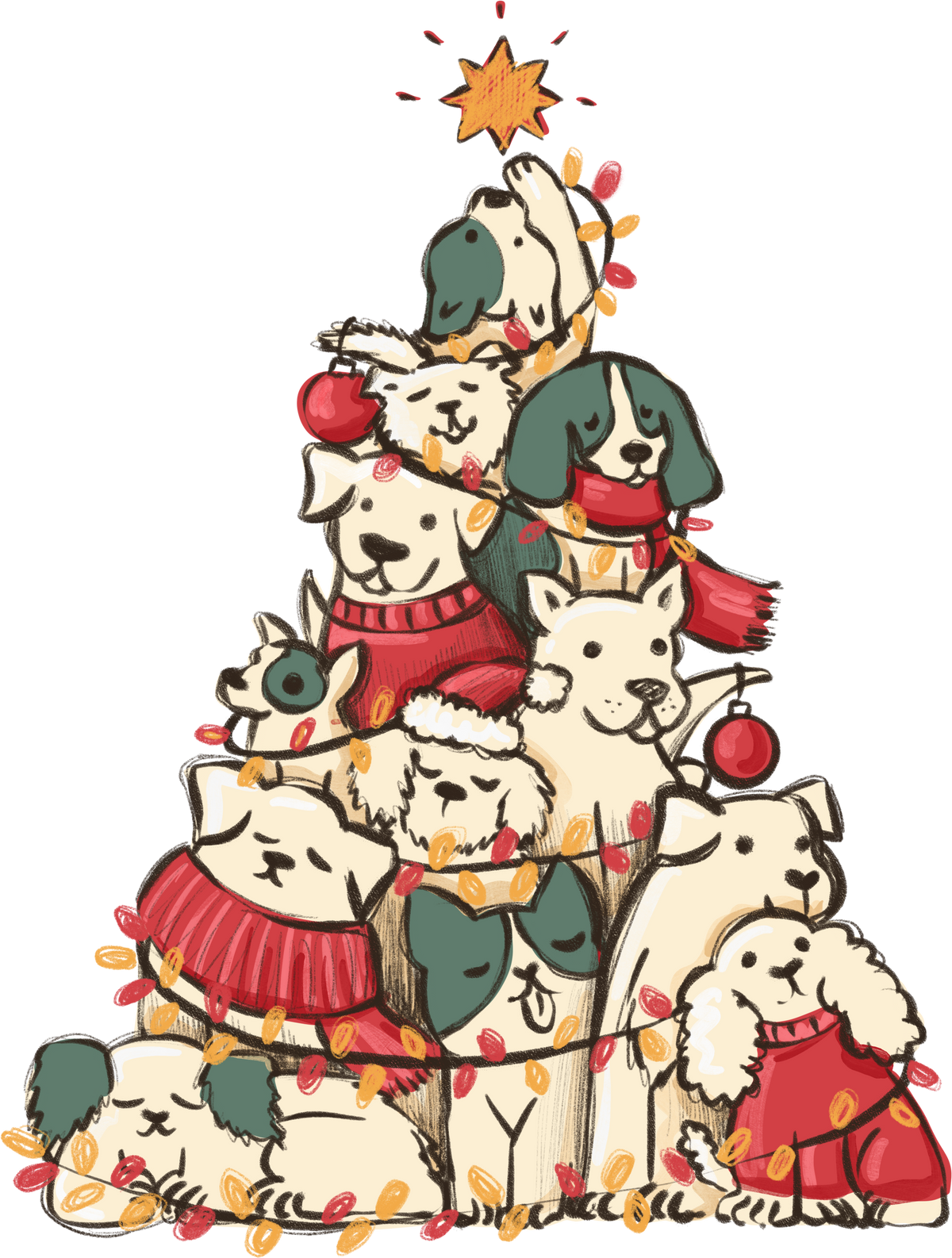 Christmas Dogs Tree - Christmas Ready to Press DTF Transfer