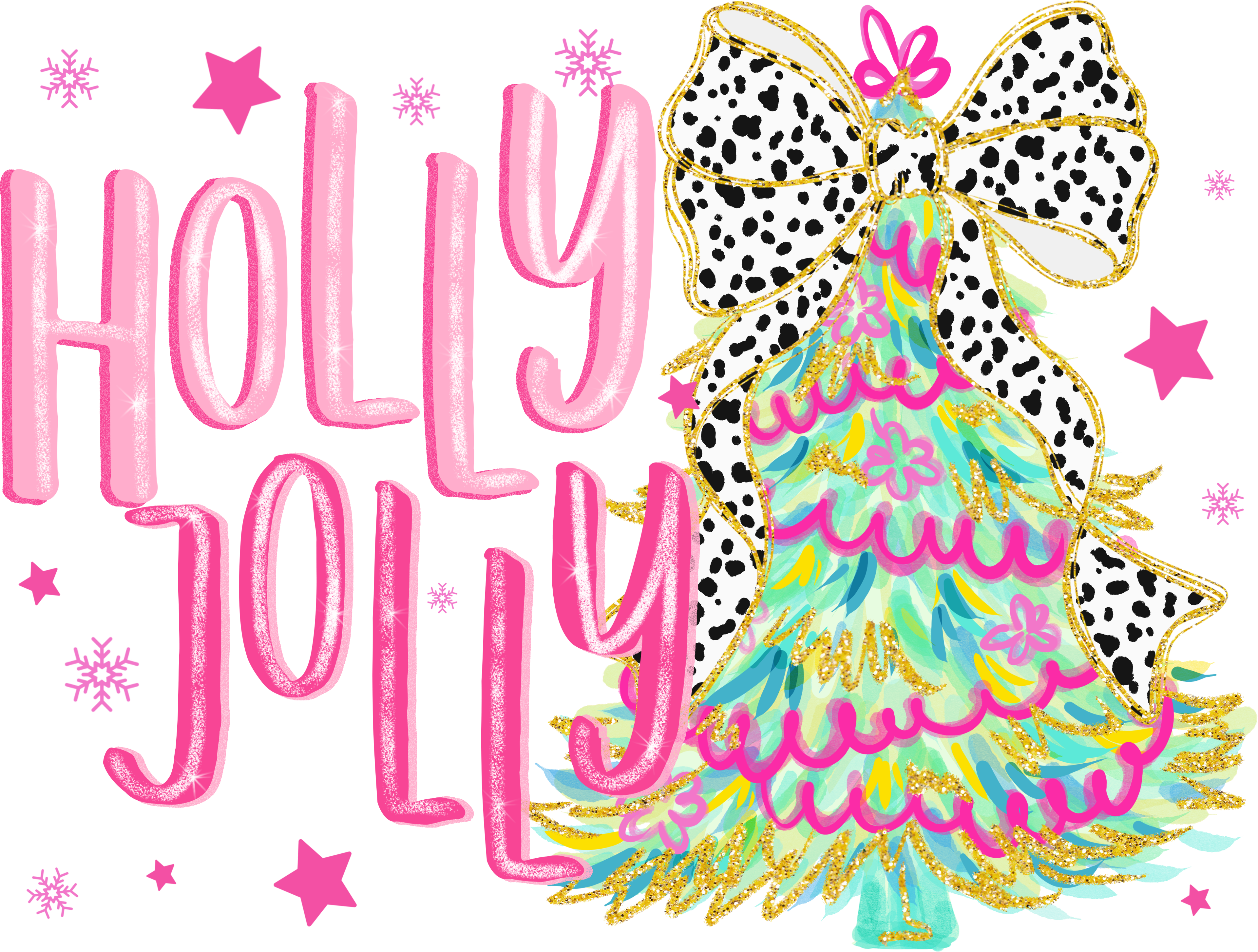 Pink Holly Jolly - Christmas Ready to Press DTF Transfer