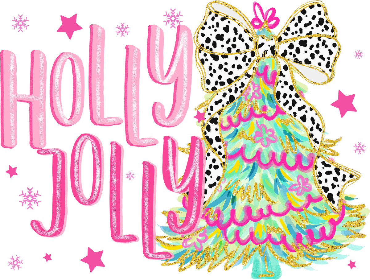 Pink Holly Jolly - Christmas Ready to Press DTF Transfer
