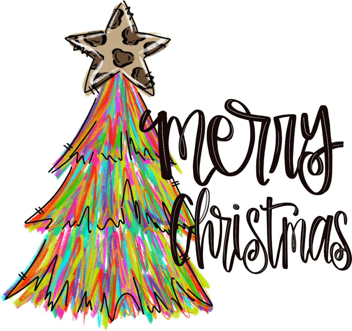 Merry Christmas Tree Colorful - Chirstmas Ready to Press DTF Transfer