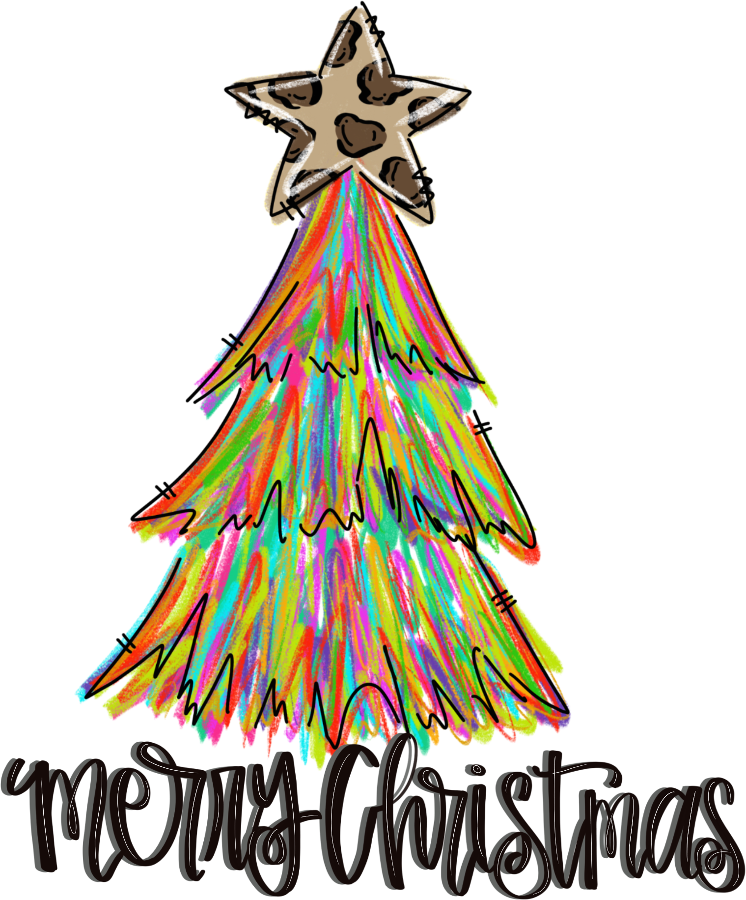 Merry Christmas Tree Colorful - Christmas Ready to Press DTF Transfer
