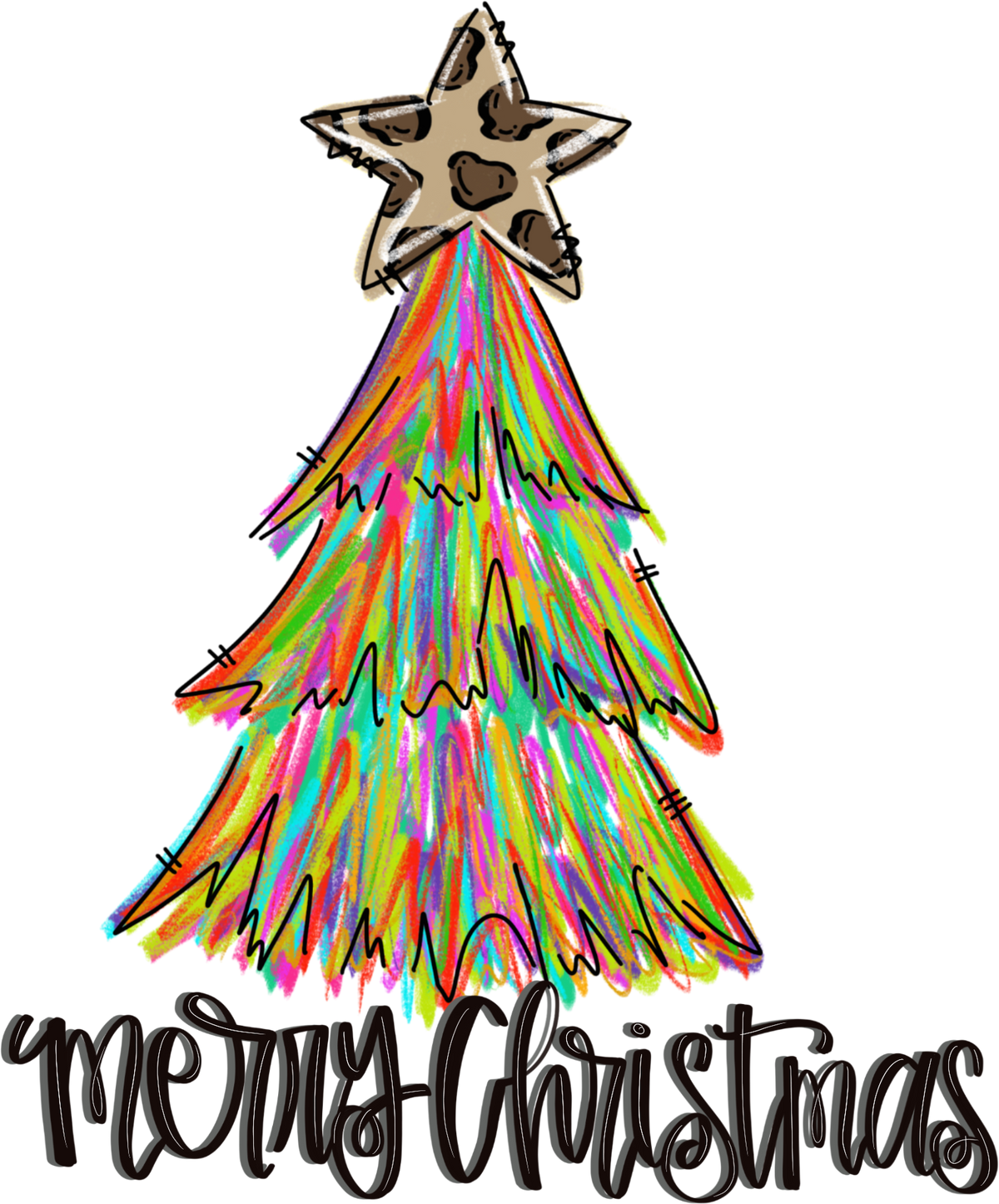 Merry Christmas Tree Colorful - Christmas Ready to Press DTF Transfer