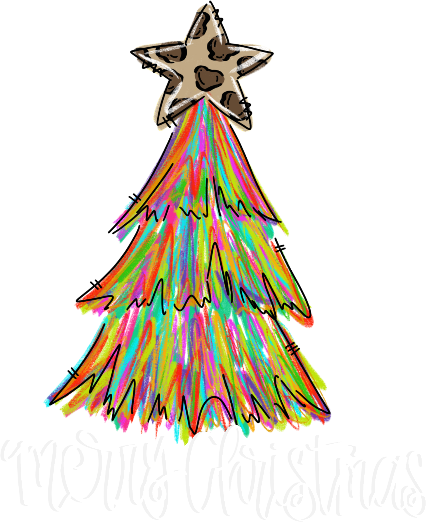 Merry Christmas Tree Colorful - Christmas Ready to Press DTF Transfer