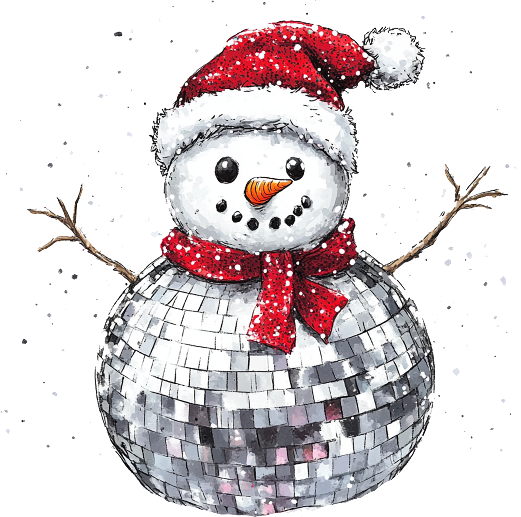 Disco Ball Snowman - Christmas Ready to Press DTF Transfer