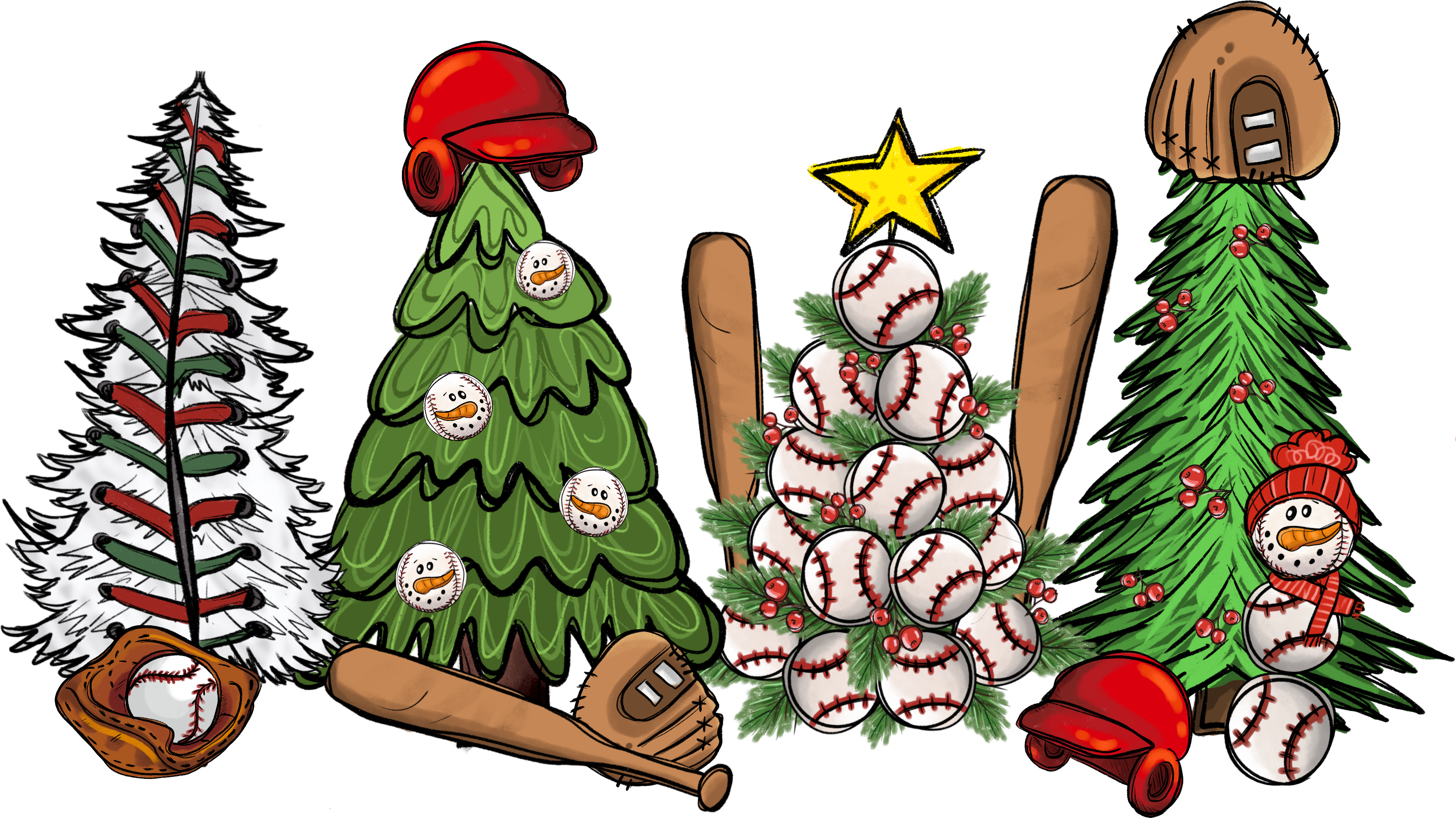 Christmas Baseball Tree - Christmas Ready to Press DTF Transfer