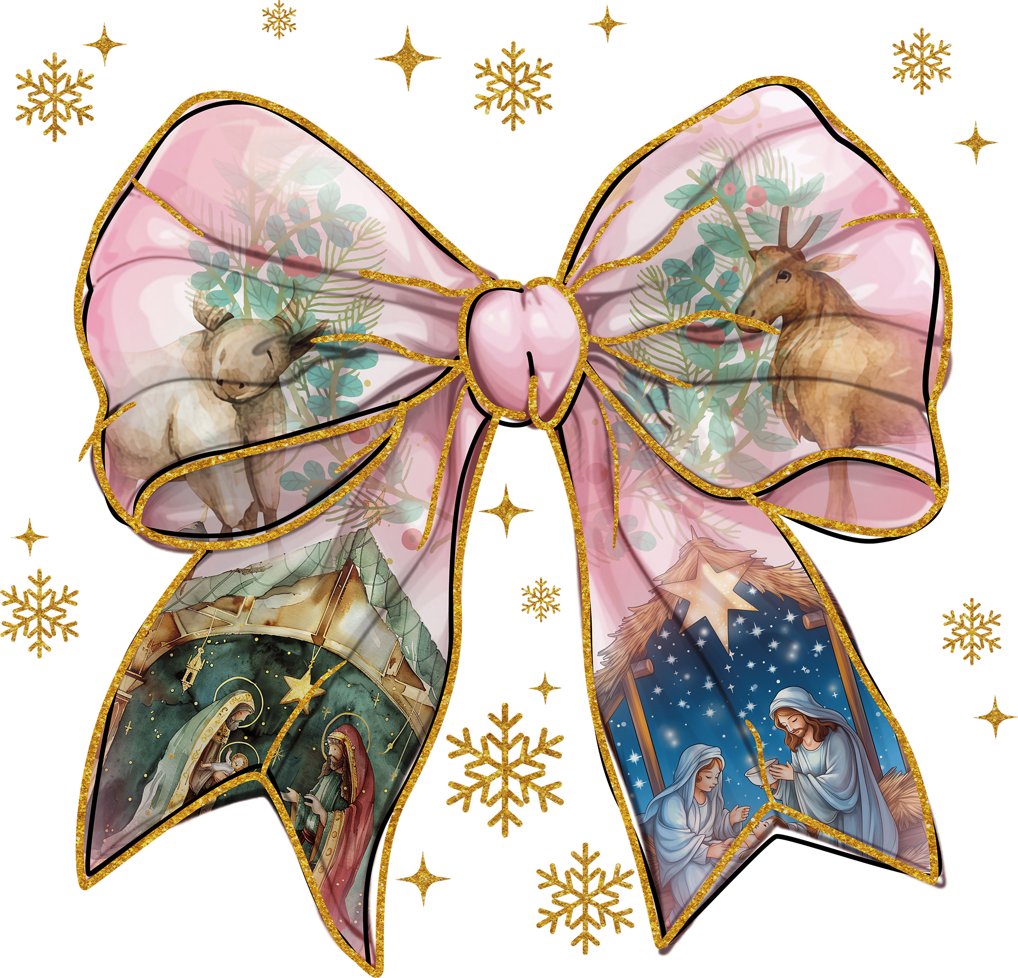 Jesus Christmas Coquette Bow - Christmas Ready to Press DTF Transfer