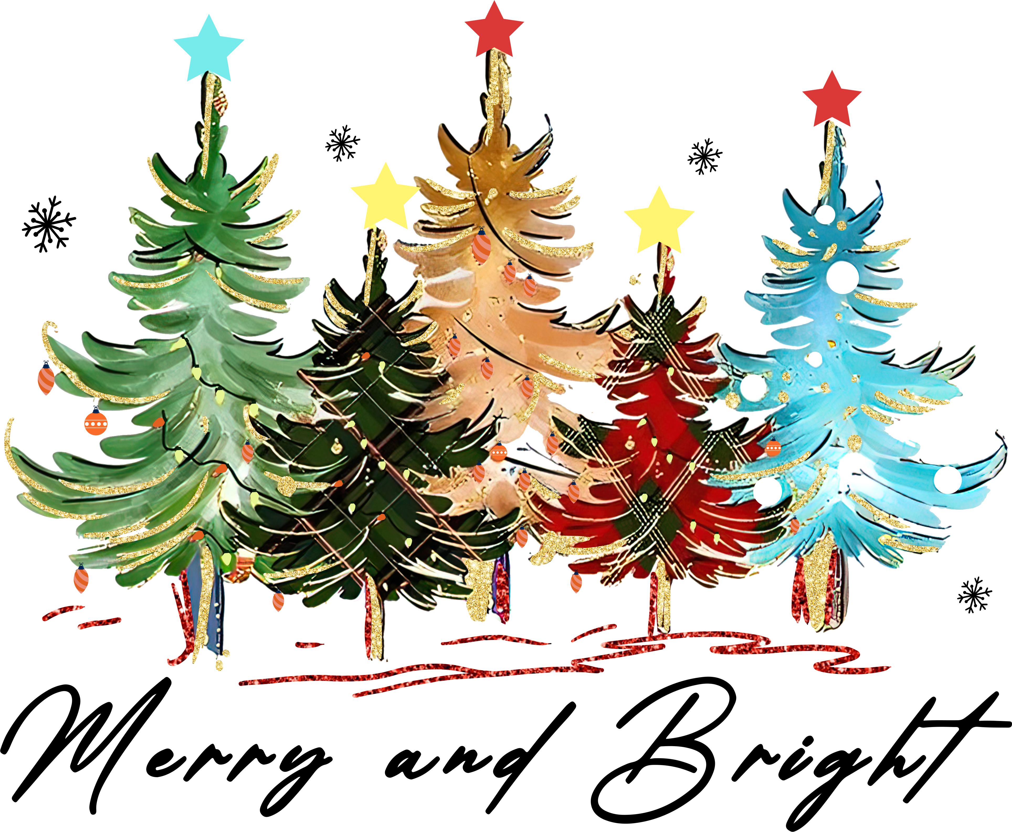 Merry And Bright Trees - Christmas Ready to Press DTF Transfer