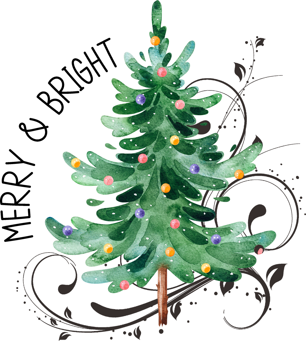 Merry And Bright Tree - Christmas Ready to Press DTF Transfer